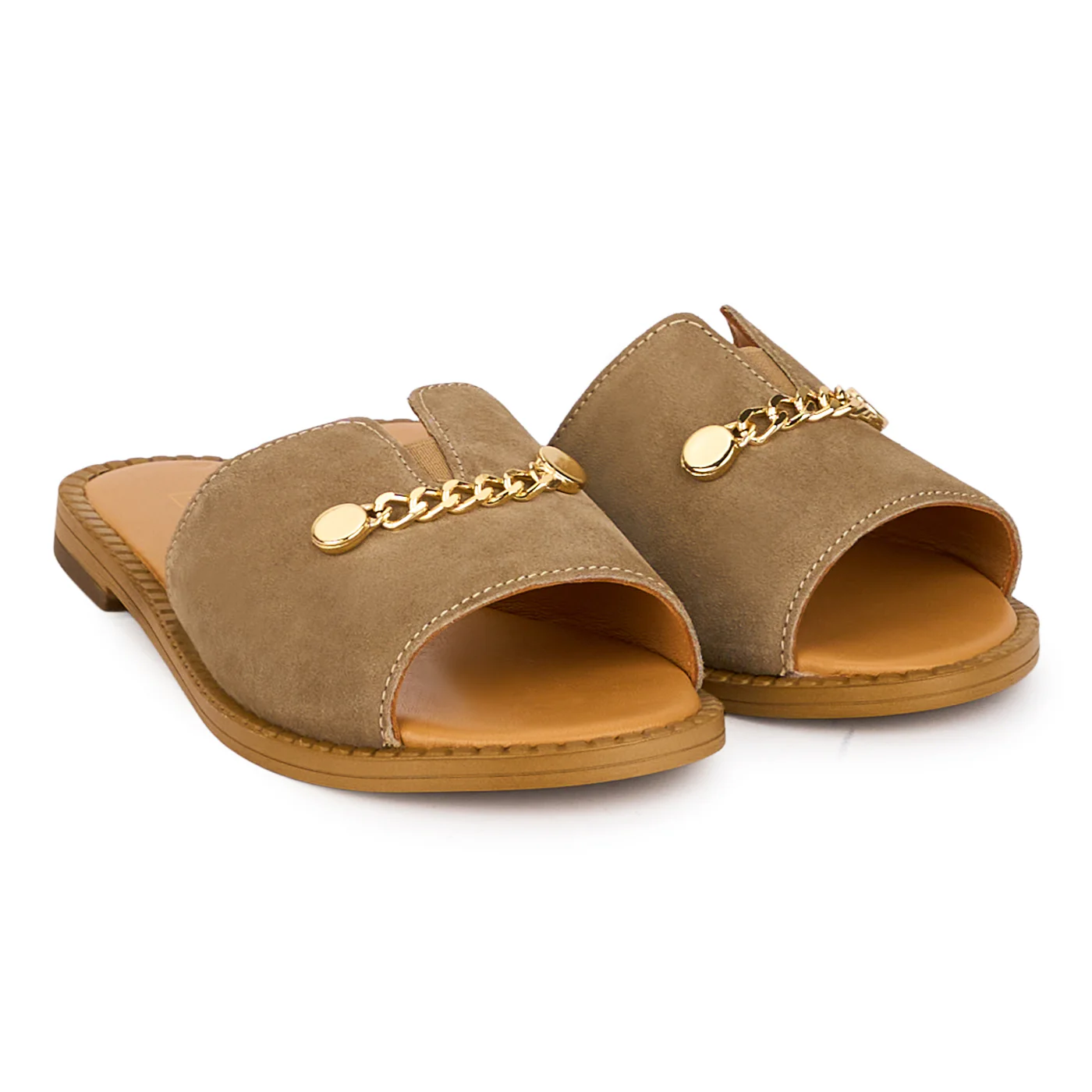 Papuci dama din piele naturala bej cu accesoriu metalic 18452 - Image 4