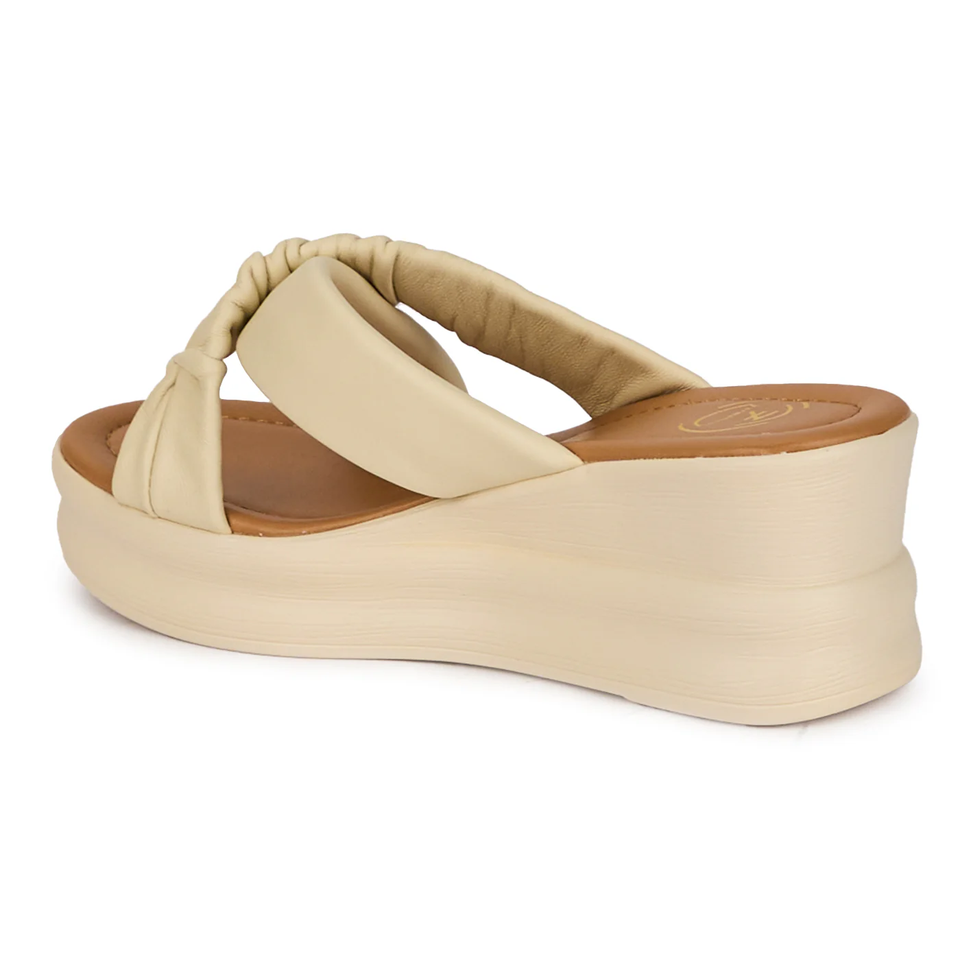 Papuci dama din piele naturala crem cu platforma 18241 - Image 2