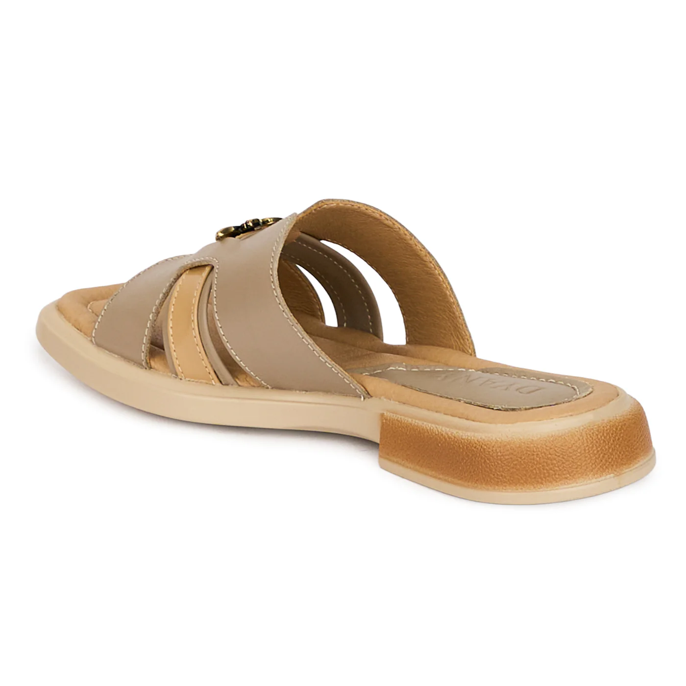 Papuci dama din piele naturala gri cu accesoriu metalic 18534 - Image 2