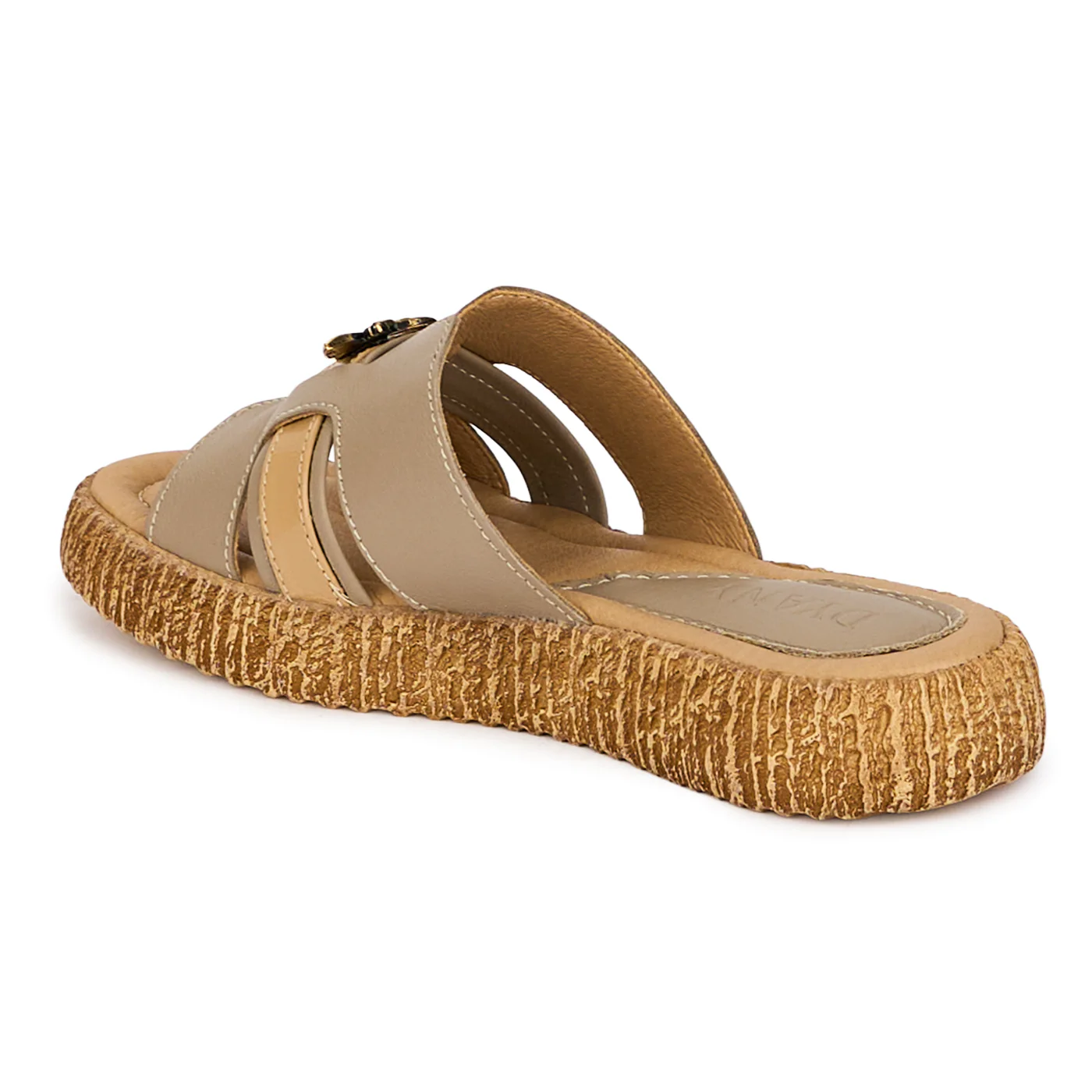 Papuci dama din piele naturala gri cu accesoriu metalic 18536 - Image 2