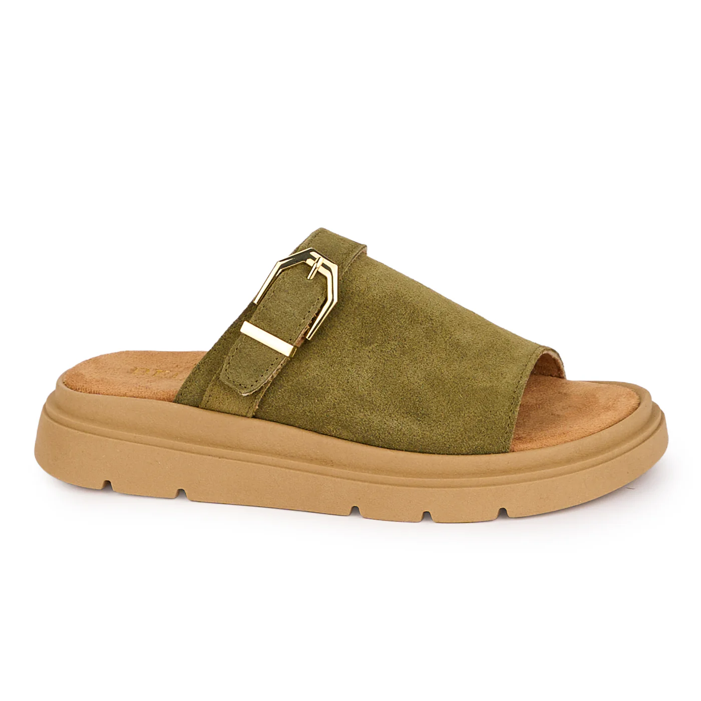 Papuci dama din piele naturala kaki 18581