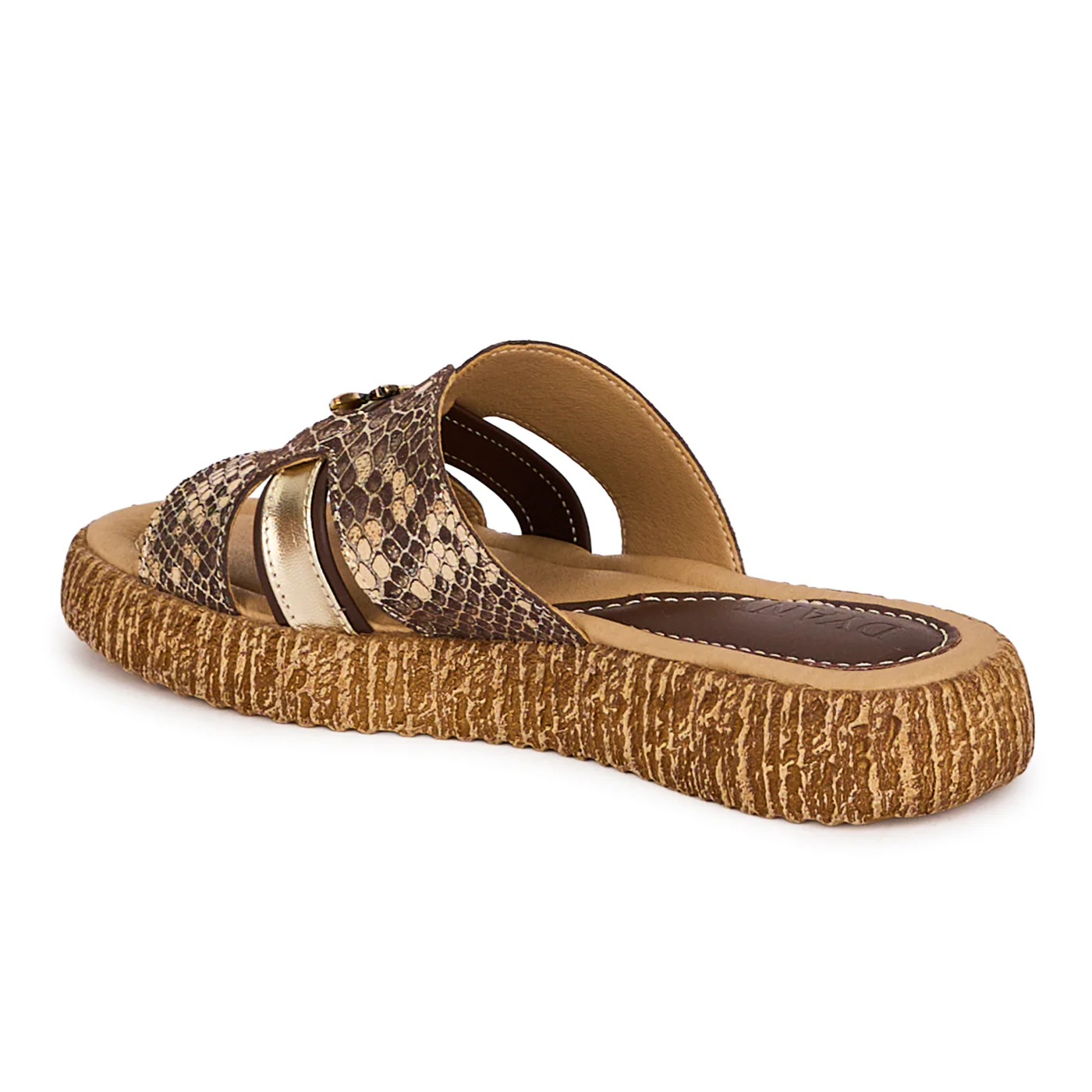 Papuci dama din piele naturala maro cu accesoriu metalic 18590 - Image 2