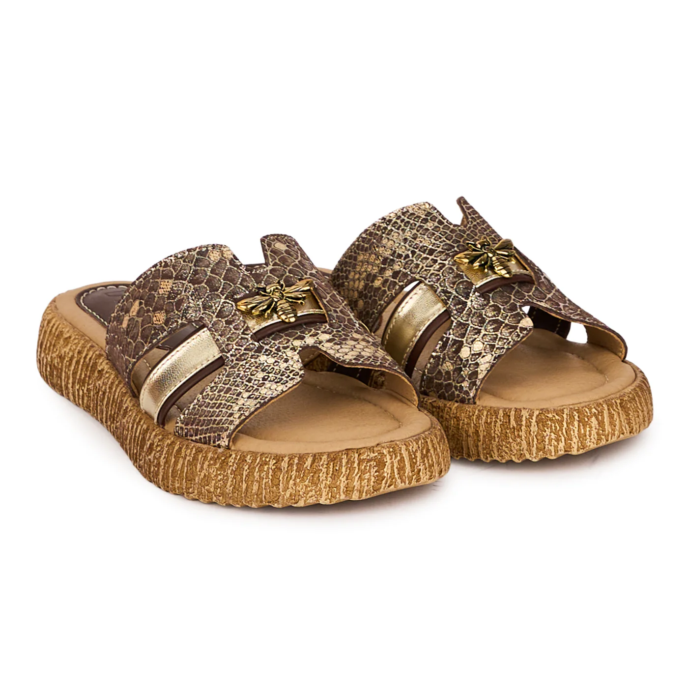 Papuci dama din piele naturala maro cu accesoriu metalic 18590 - Image 4