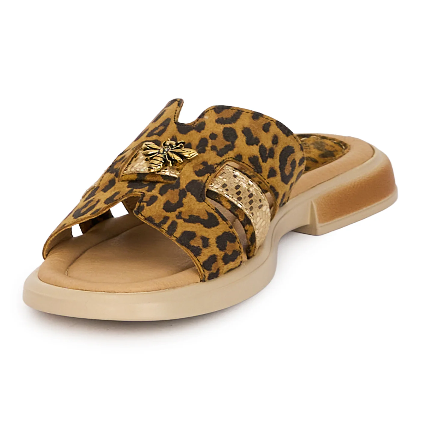 Papuci dama din piele naturala multicolora cu accesoriu 18365 - Image 3