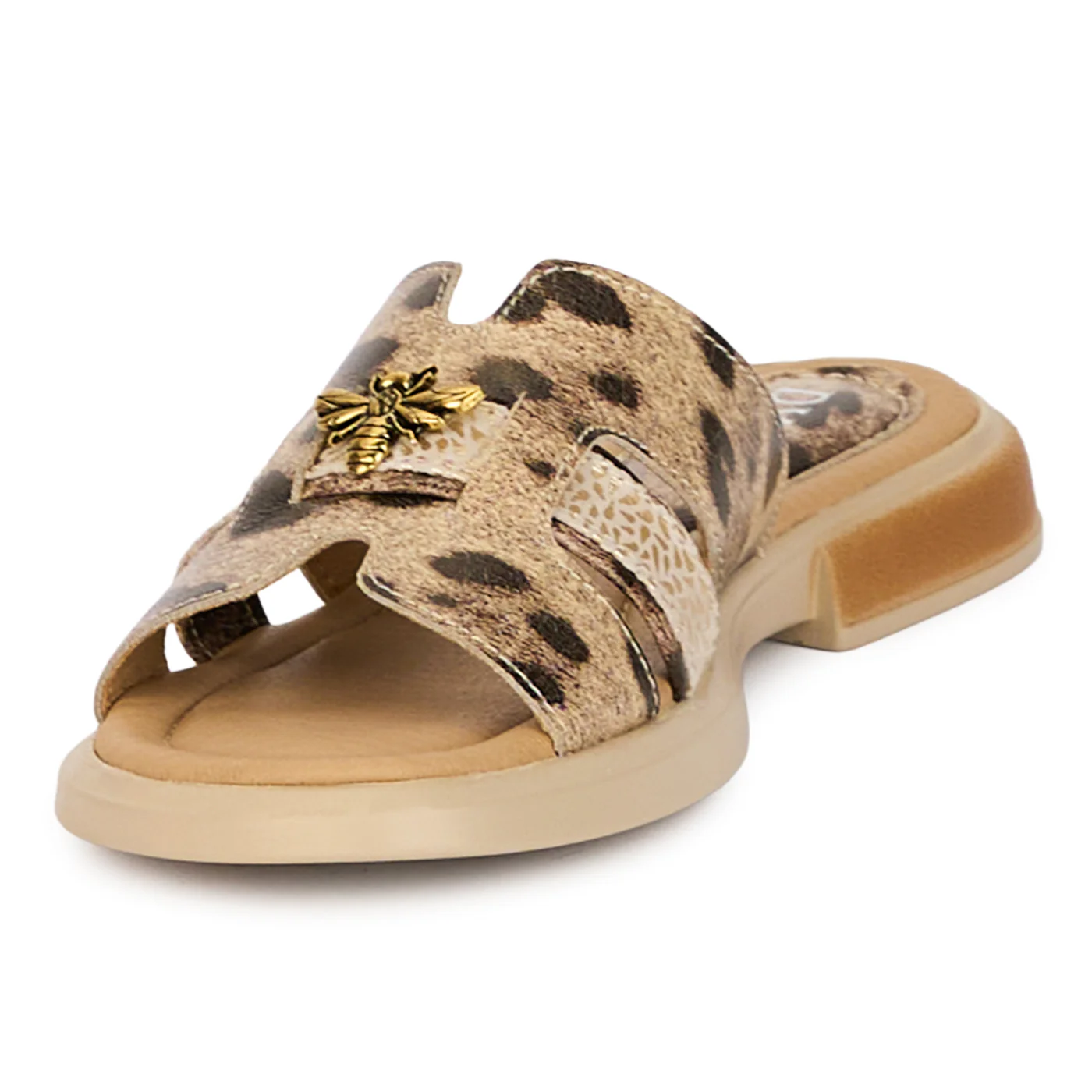 Papuci dama din piele naturala multicolora cu accesoriu 18396 - Image 3