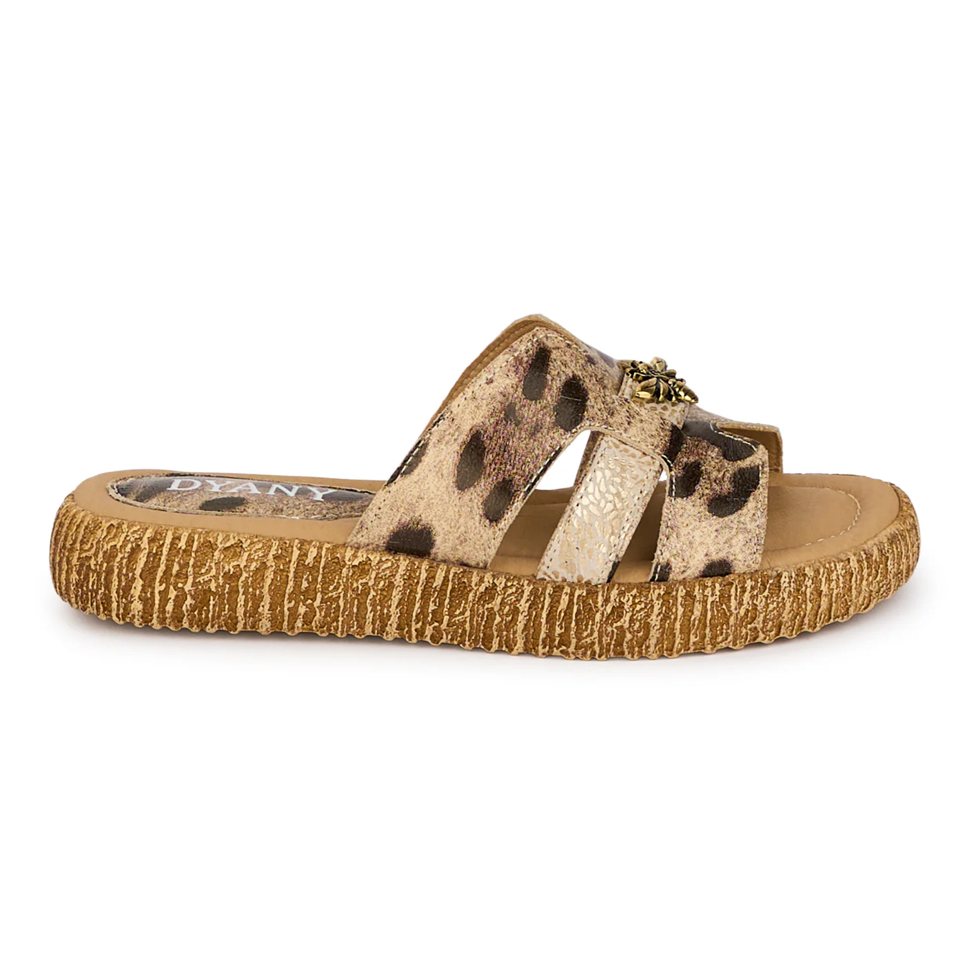 Papuci dama din piele naturala multicolora cu accesoriu 18397