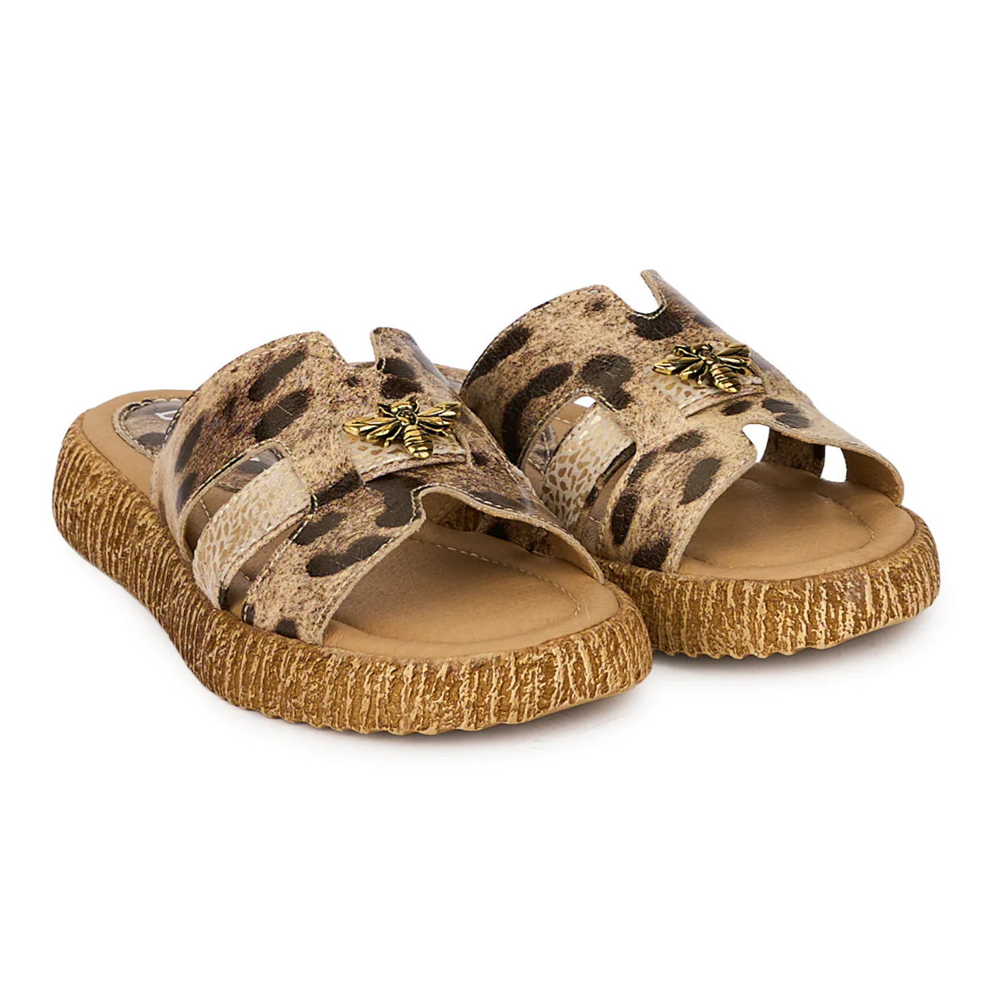 Papuci dama din piele naturala multicolora cu accesoriu 18397 - Image 4