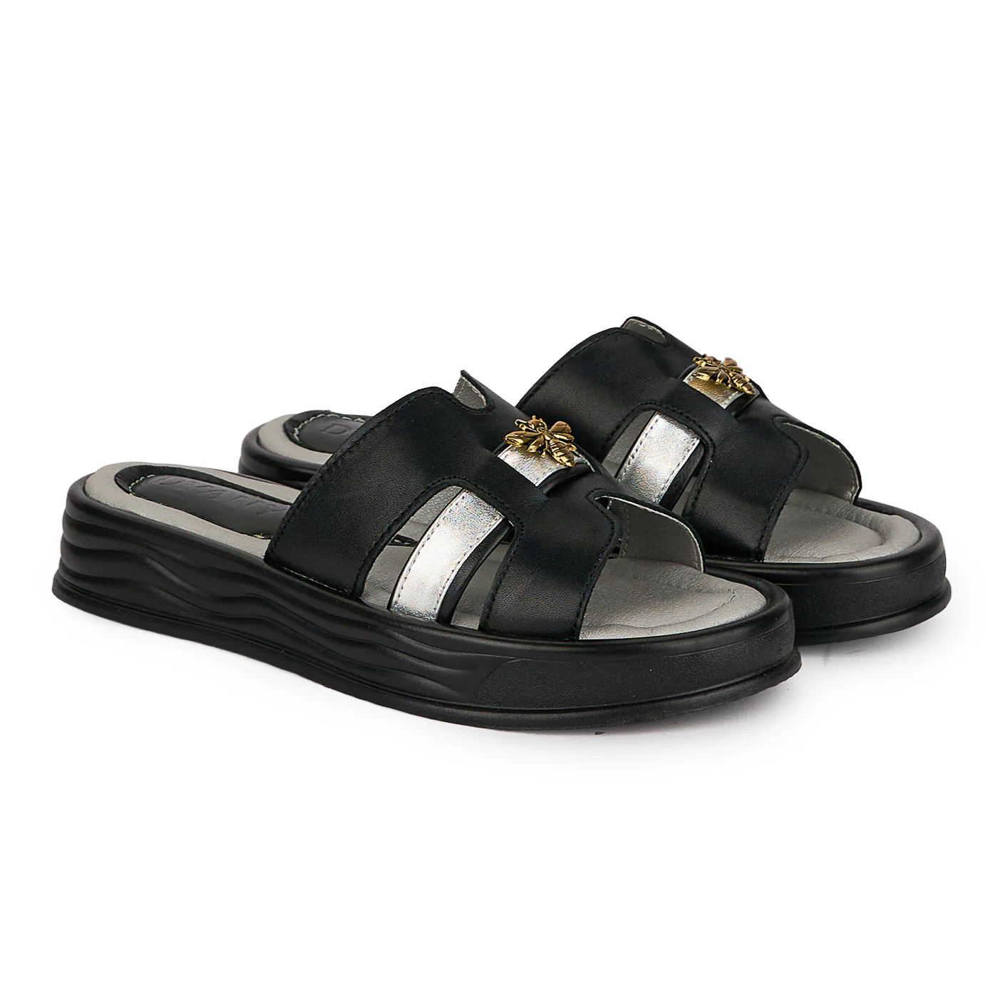 Papuci dama din piele naturala neagra cu accesoriu 18666 - Image 4