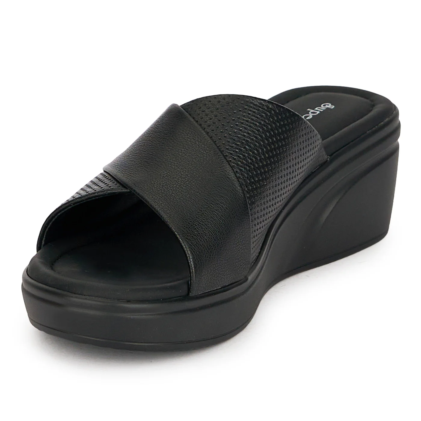 Papuci dama din piele naturala neagra cu platforma 5.5 cm 19796 - Image 3