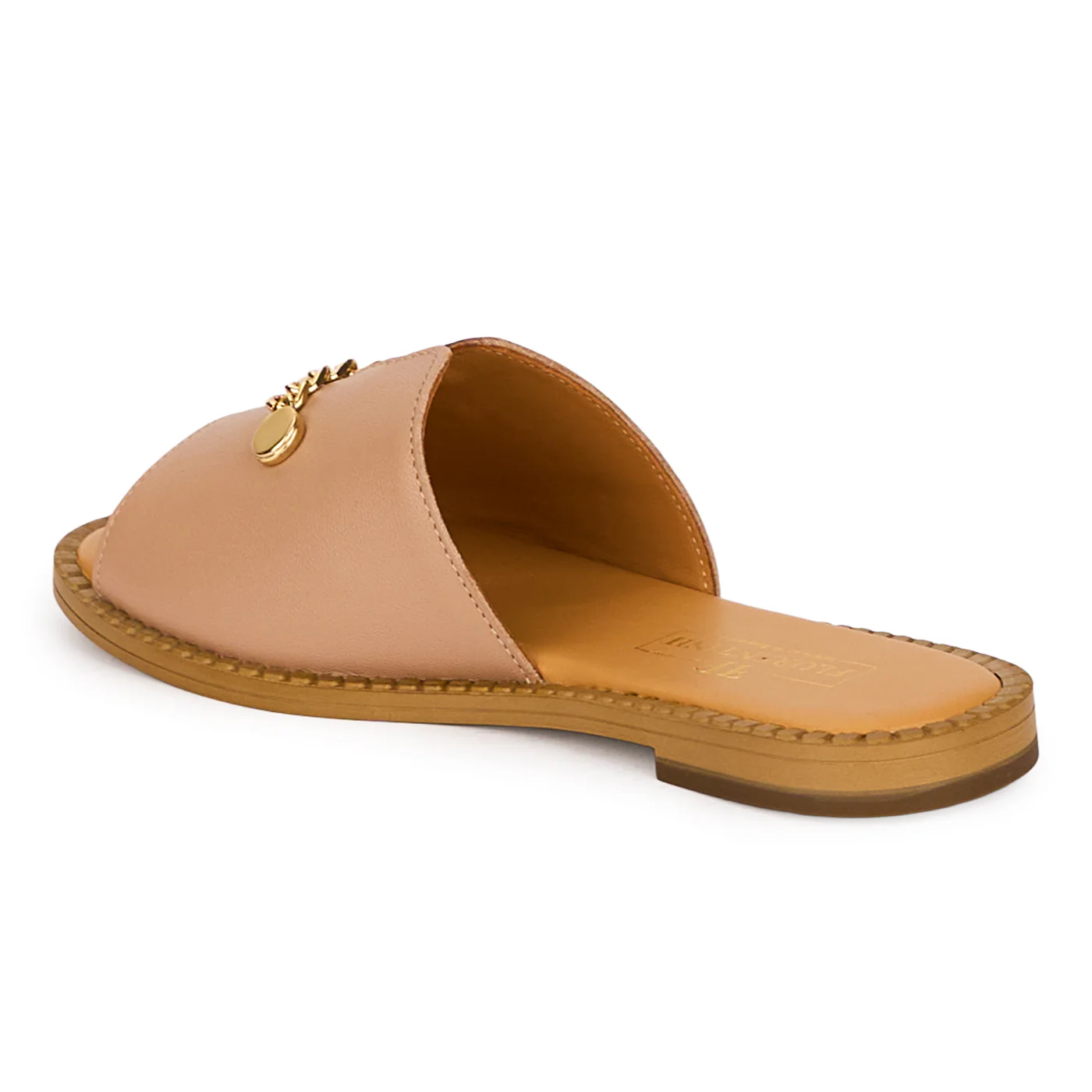 Papuci dama din piele naturala roz pudra cu accesoriu metalic 18543 - Image 2