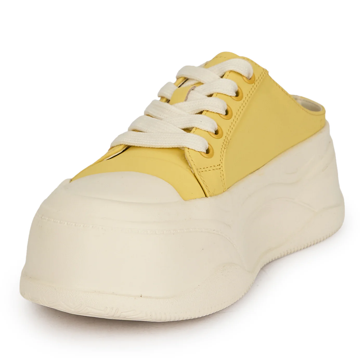 Saboți sport dama din piele naturala galbena cu talpa inalta 6 cm 19565 - Image 3