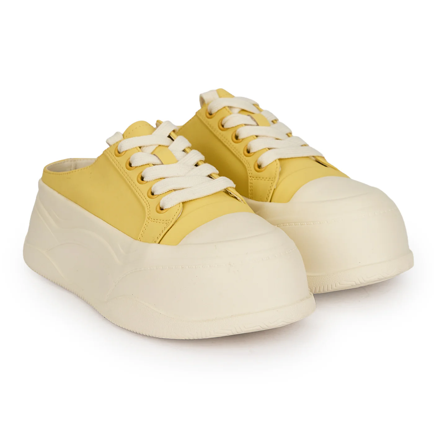 Saboți sport dama din piele naturala galbena cu talpa inalta 6 cm 19565 - Image 4