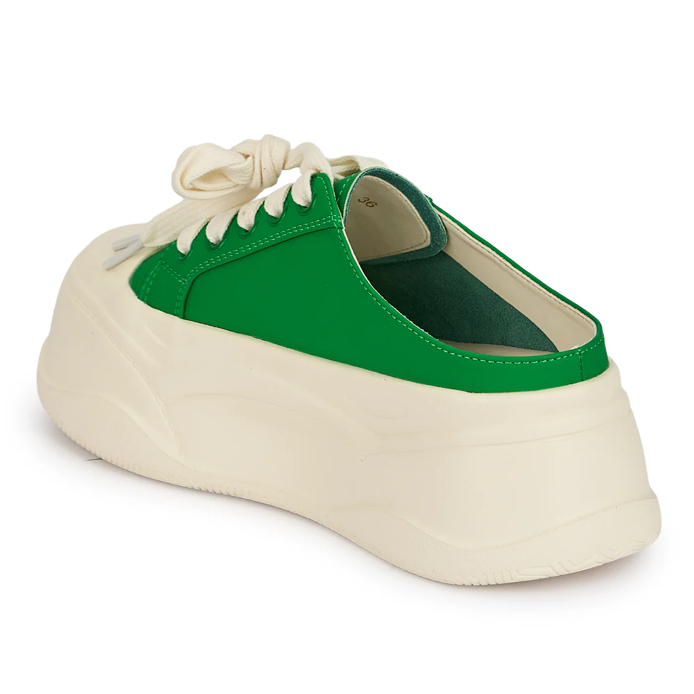 Saboți sport dama din piele naturala verde cu talpa inalta 6 cm 19564 - Image 2
