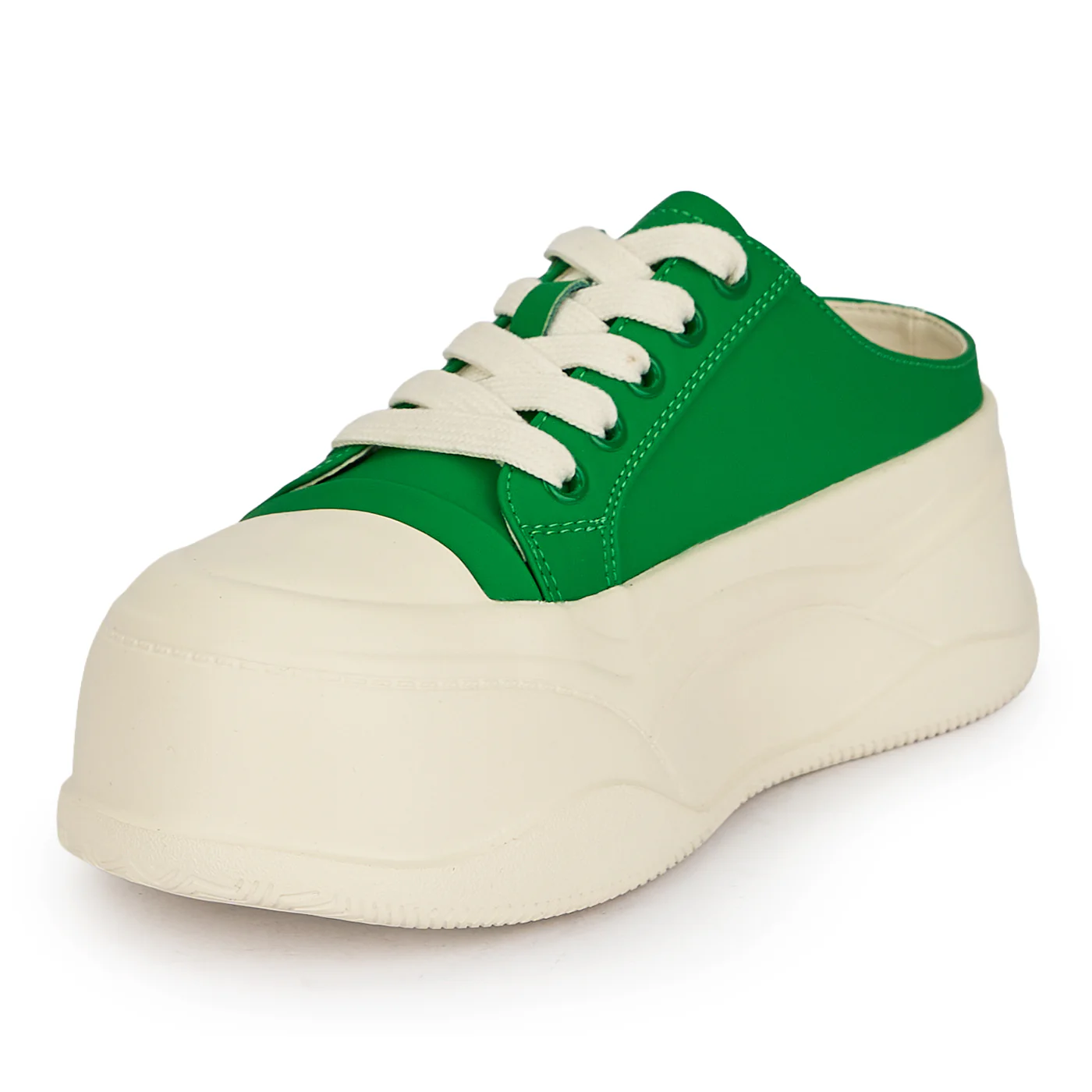 Saboți sport dama din piele naturala verde cu talpa inalta 6 cm 19564 - Image 3