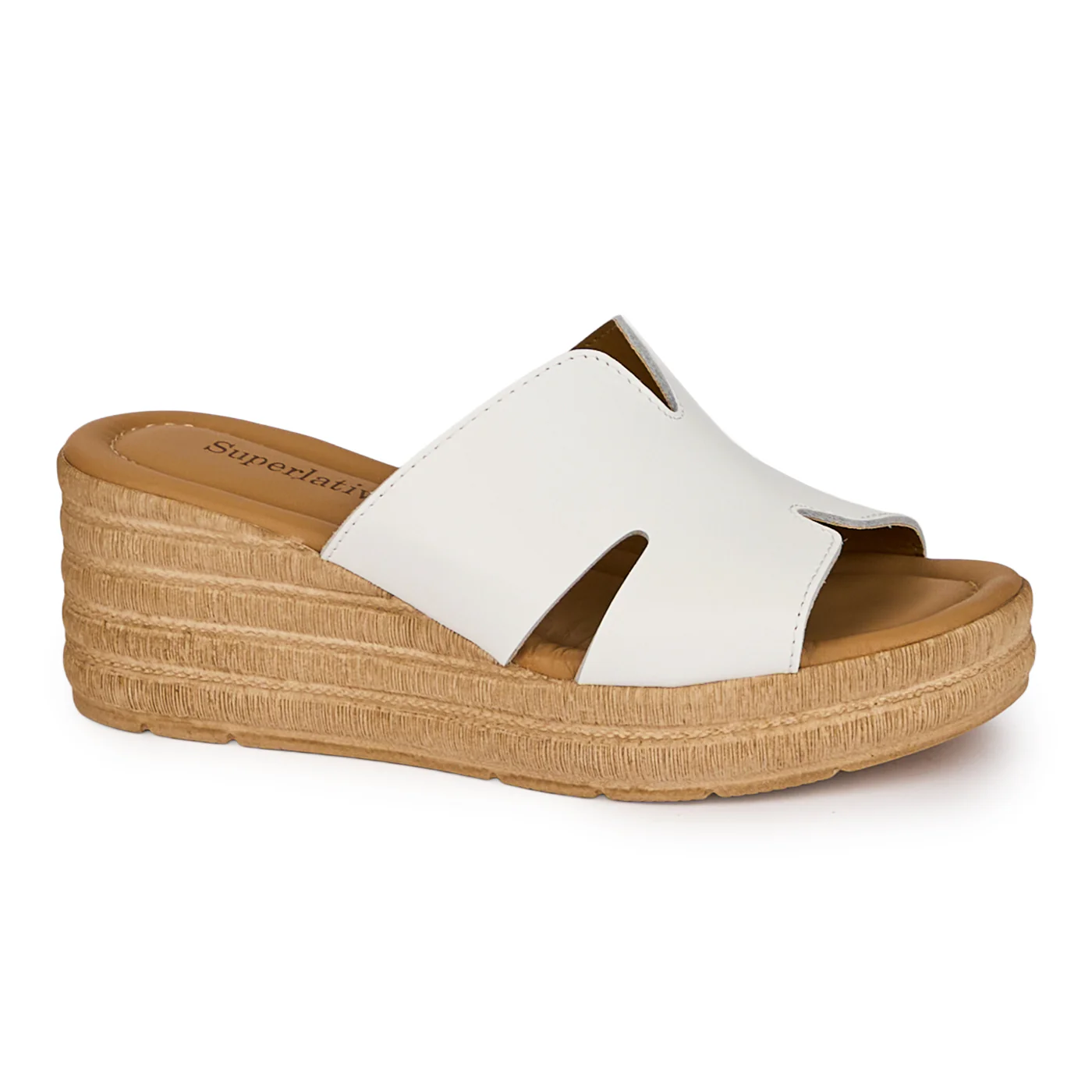 Saboti dama din piele naturala alba cu platforma 6.5 cm 18355