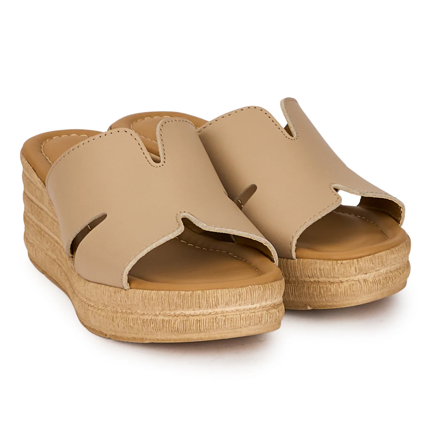 Saboti dama din piele naturala bej cu platforma 6.5 cm 18357 - Image 4