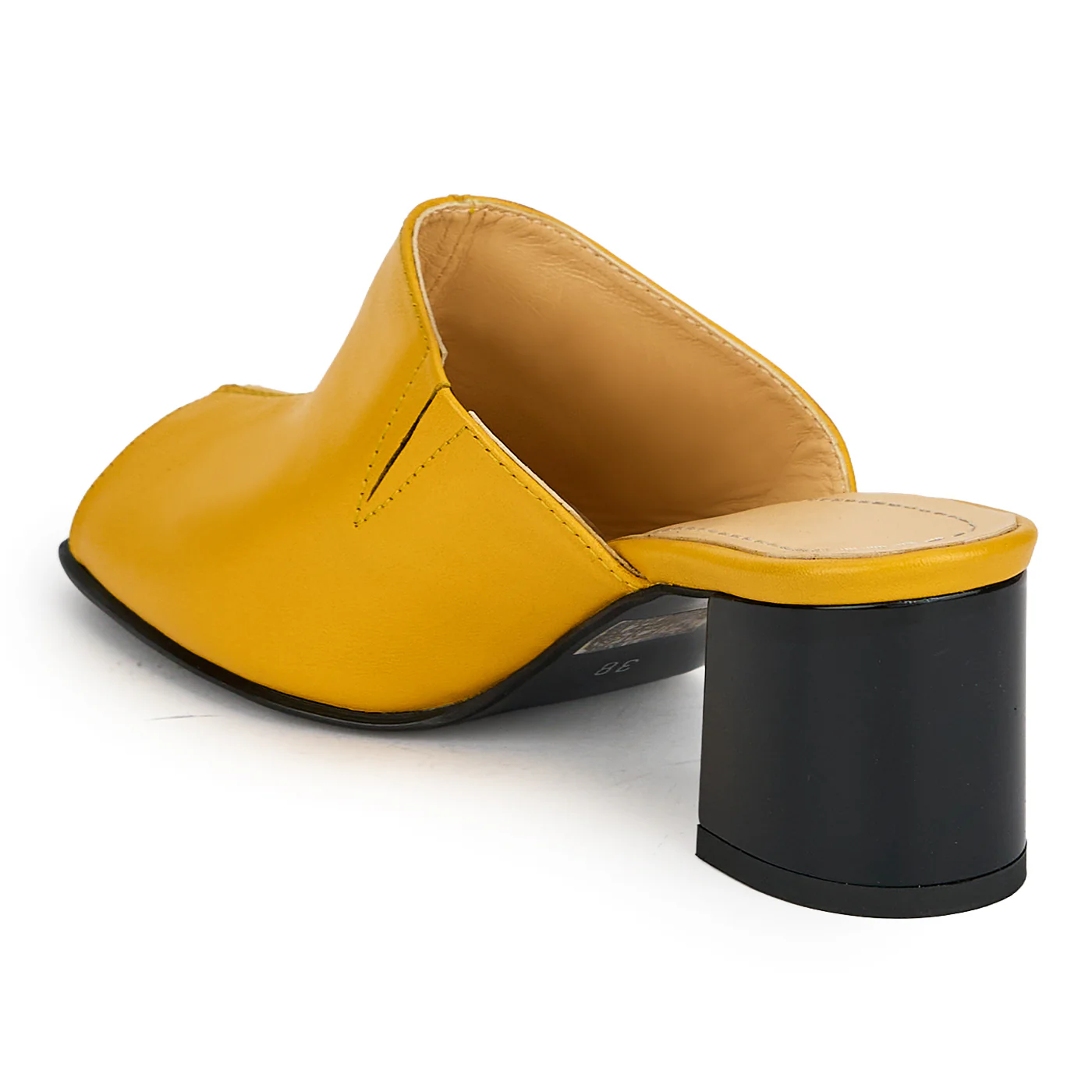 Saboti dama din piele naturala galbena cu toc gros 5.5 cm 19376 - Image 2