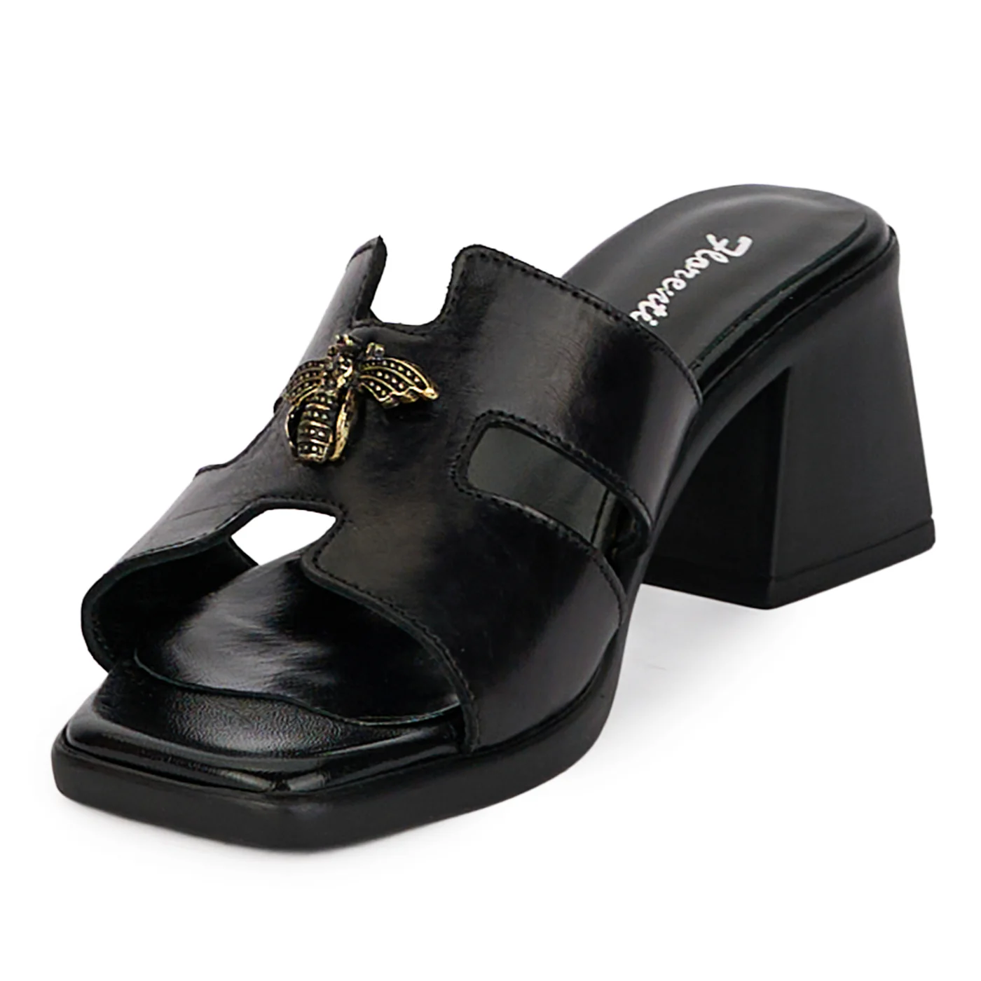 Saboti dama din piele naturala neagra cu toc gros 6 cm 18384 - Image 3
