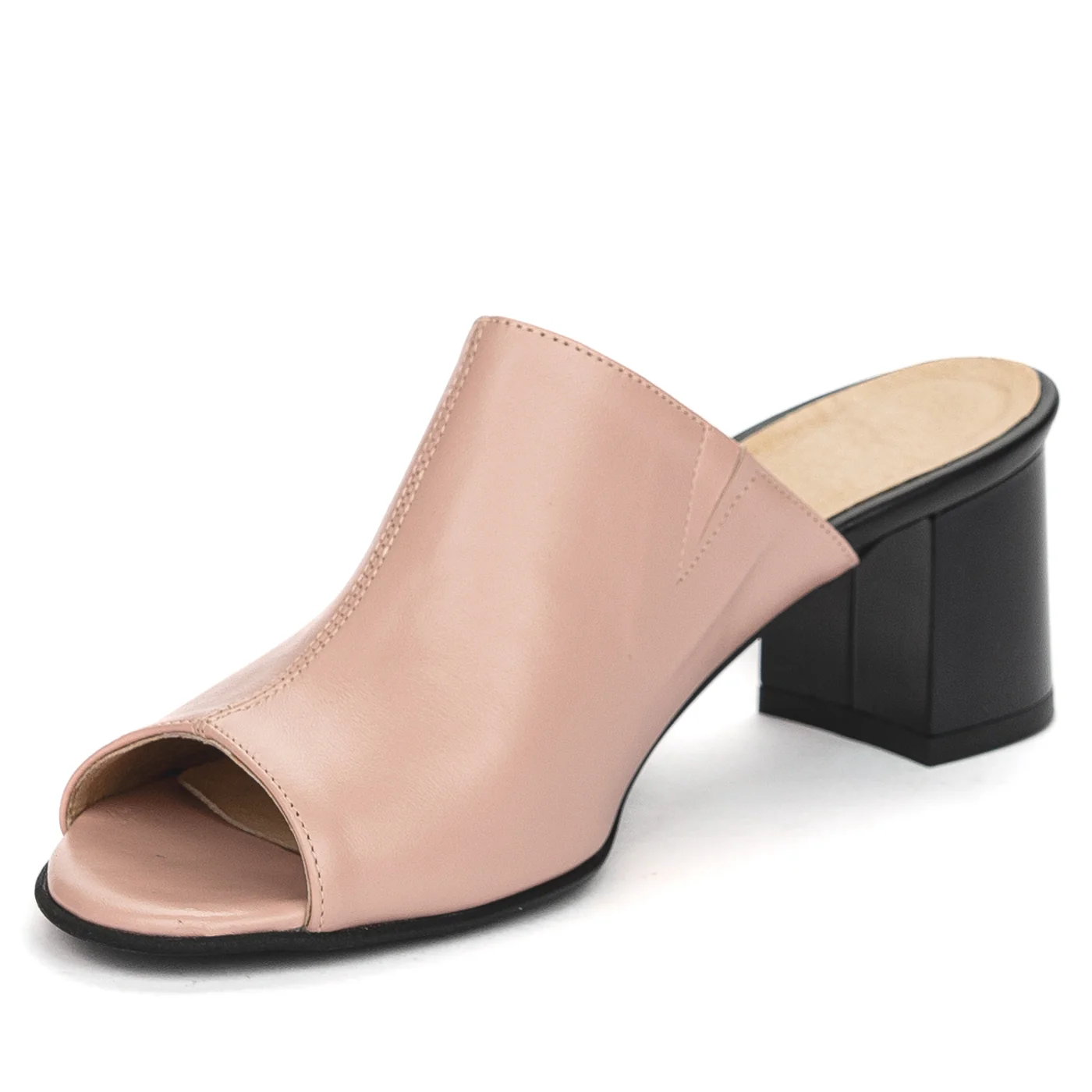 Saboti dama din piele naturala roz-nude cu toc 6 cm 13828 - Image 3