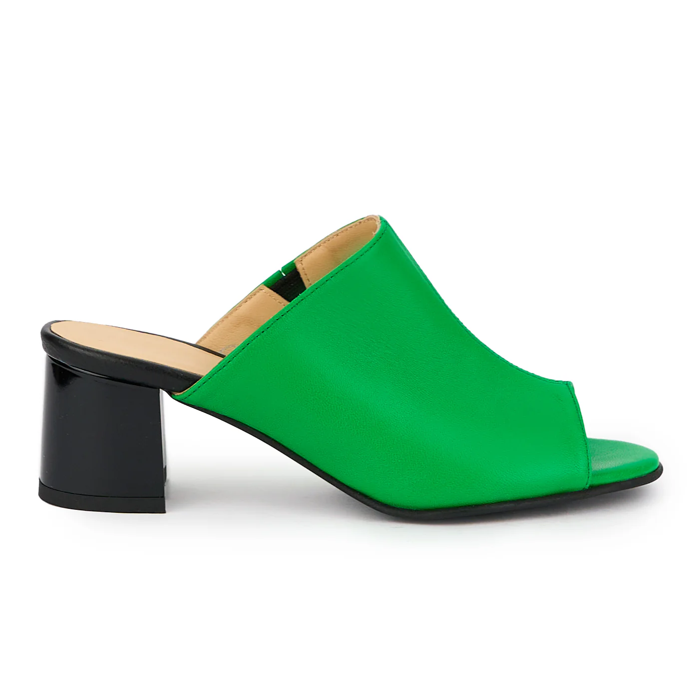 Saboti dama din piele naturala verde cu toc 5.5 cm 15233