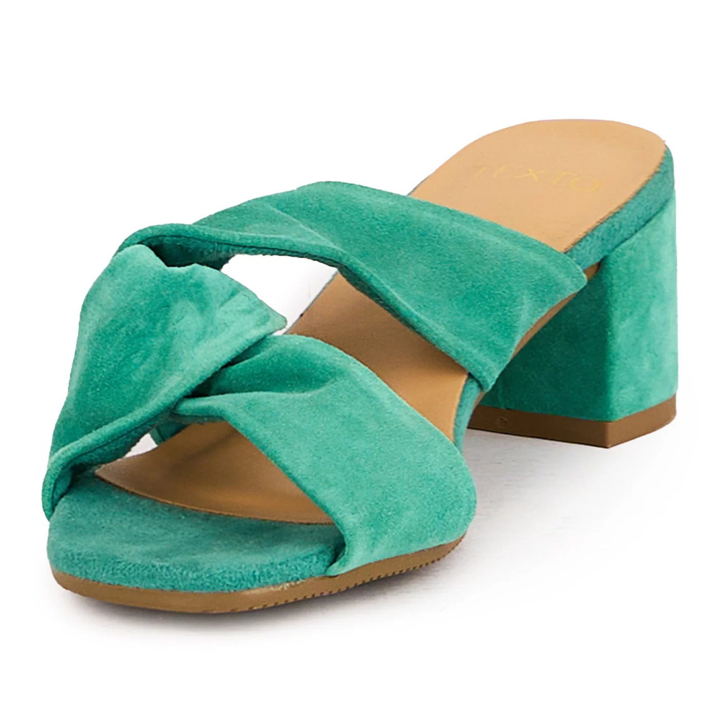 Saboti dama din piele naturala verde cu toc gros 5.5 cm 16655 - Image 3