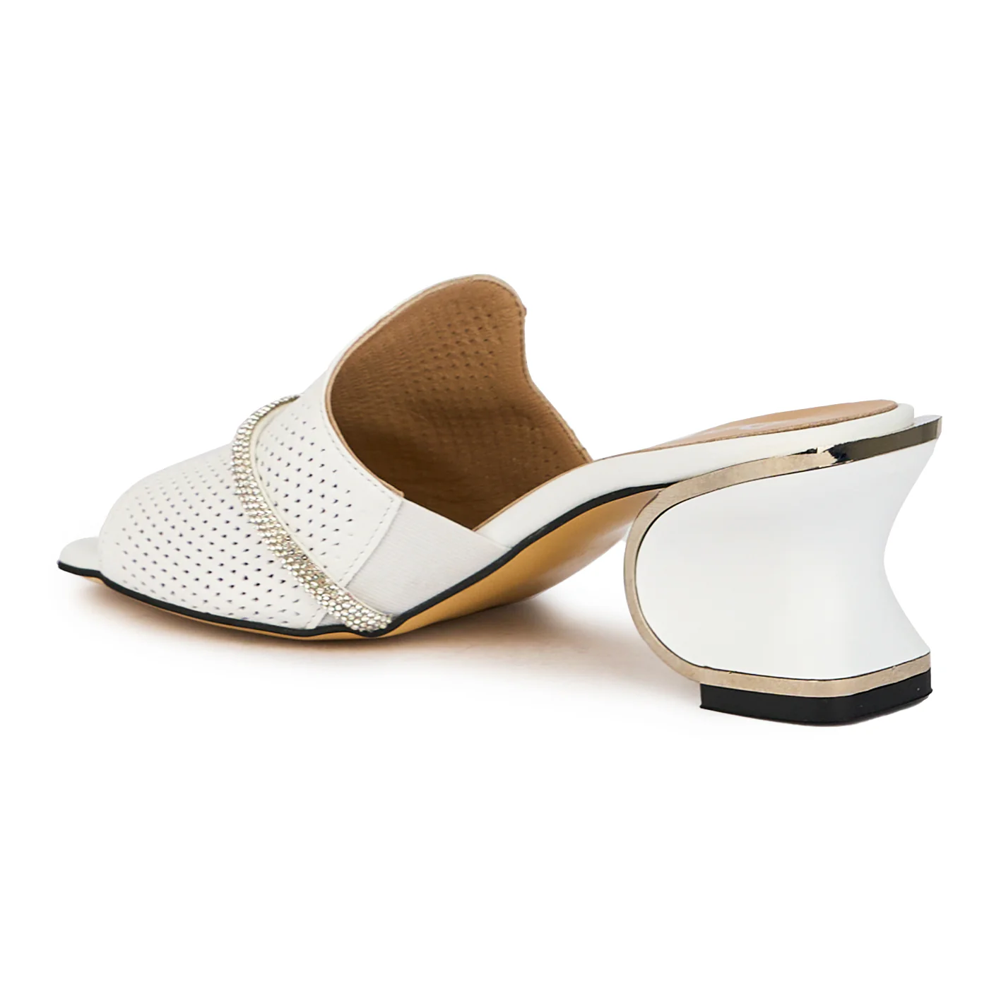 Saboti eleganti dama din piele naturala alba cu toc 6 cm 15689 - Image 2