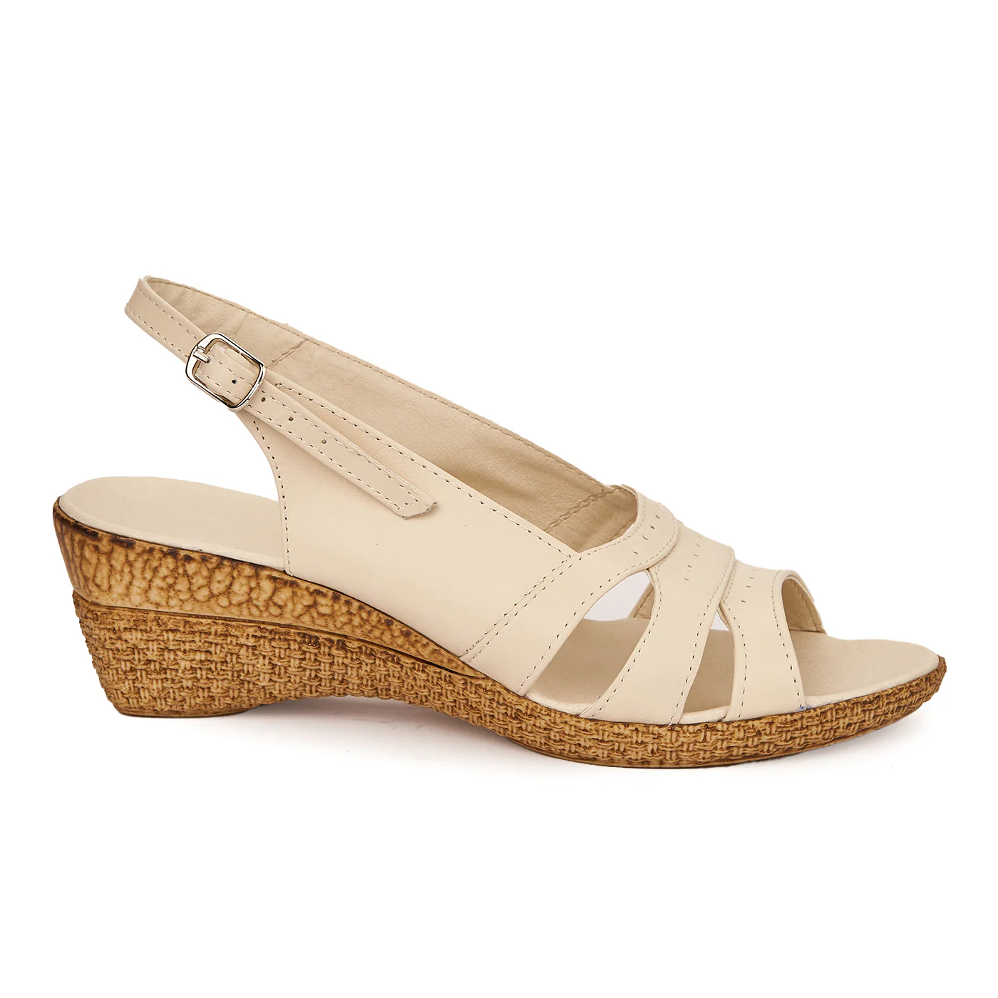 Sandale clasice din piele naturala bej cu platforma 2370