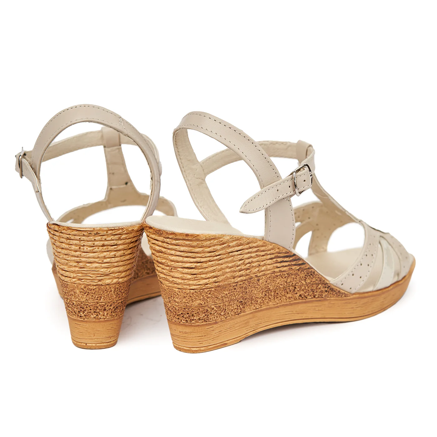 Sandale clasice din piele naturala crem cu platforma 2272 - Image 2