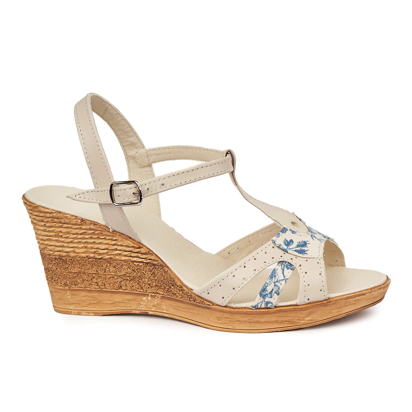 Sandale clasice din piele naturala crem cu platforma 2274