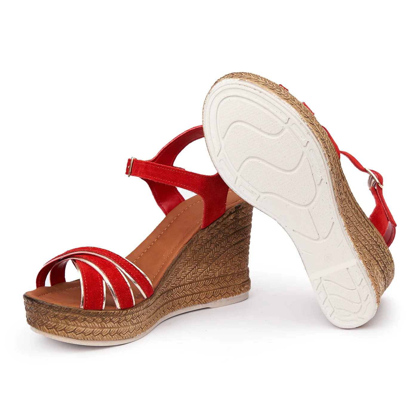 Sandale cu platforma din piele naturala rosie 2509 - Image 3