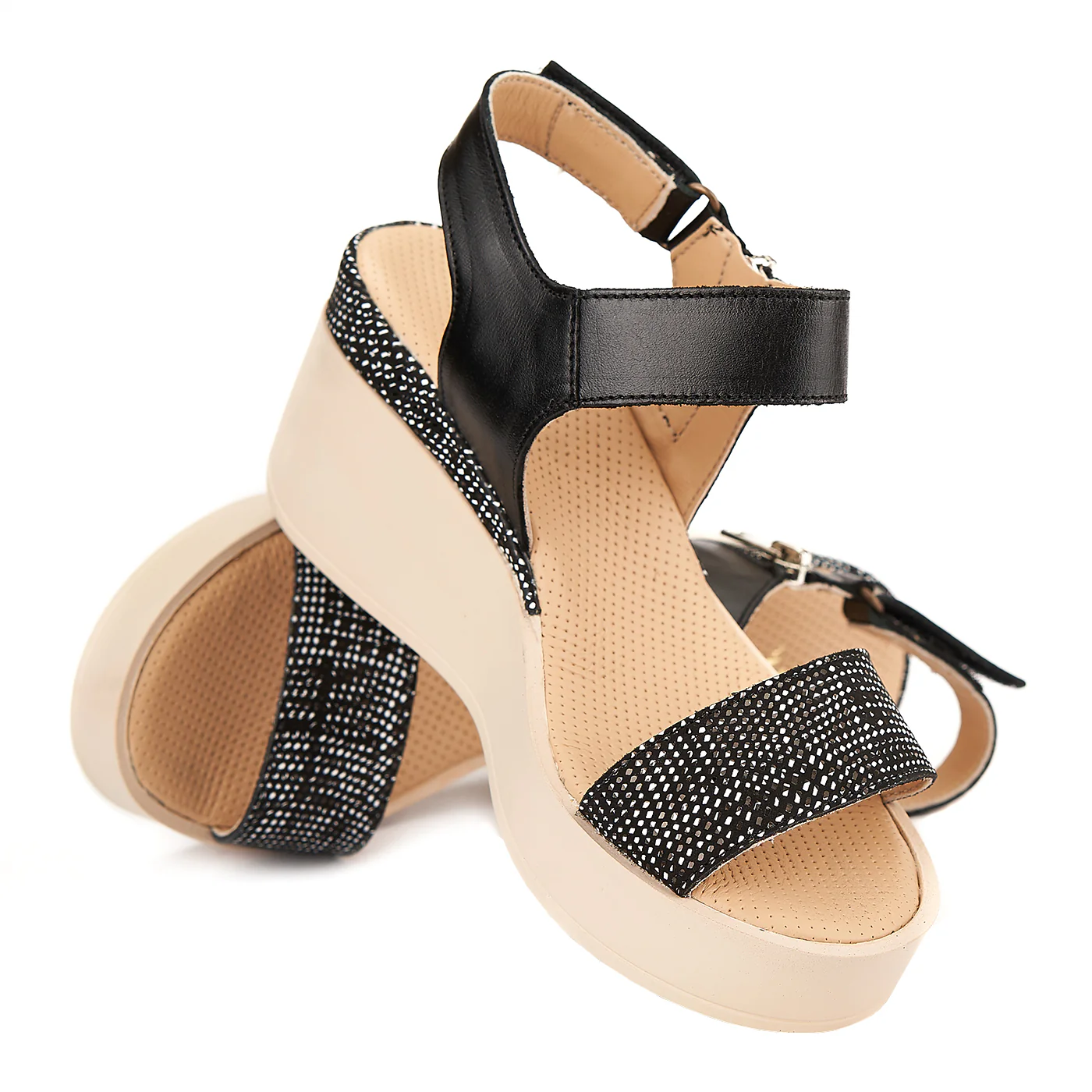 Sandale dama cu platforma din piele naturala neagra 2190 - Image 4