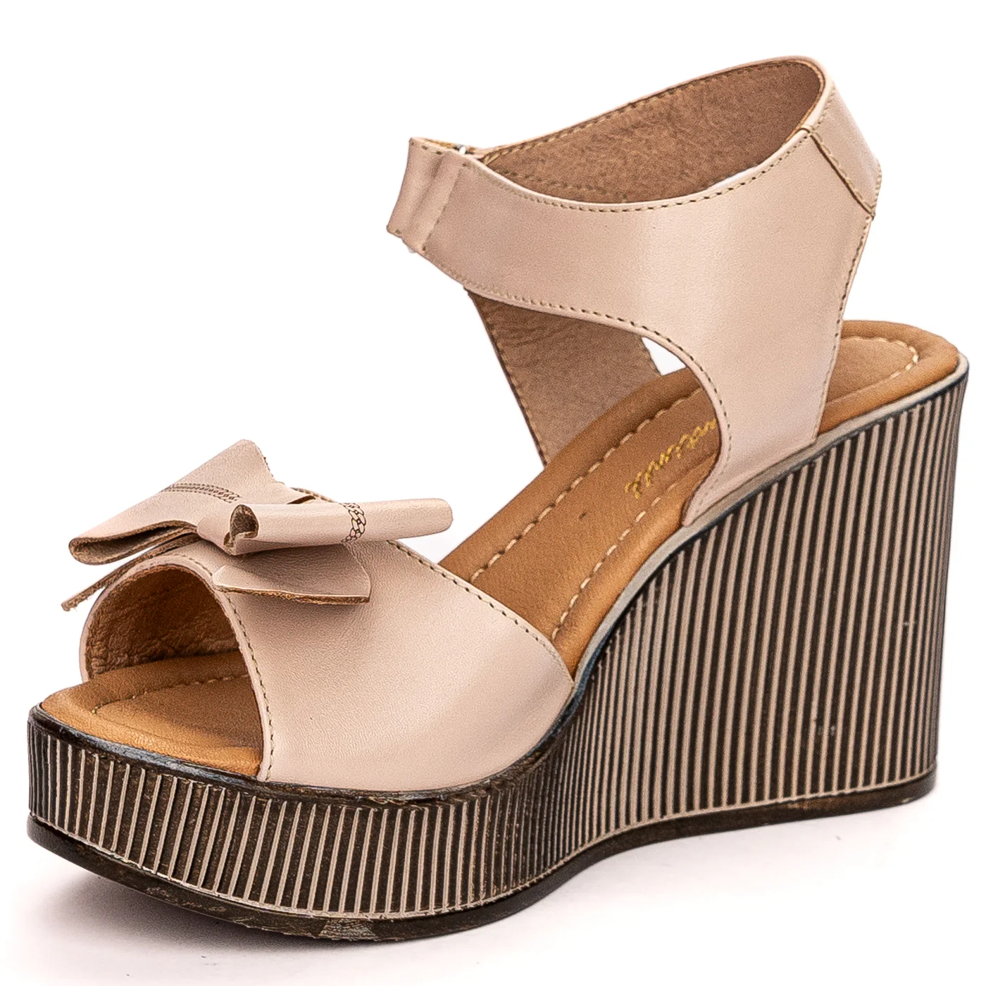 Sandale dama din piele bej cu platforma 2398 - Image 3