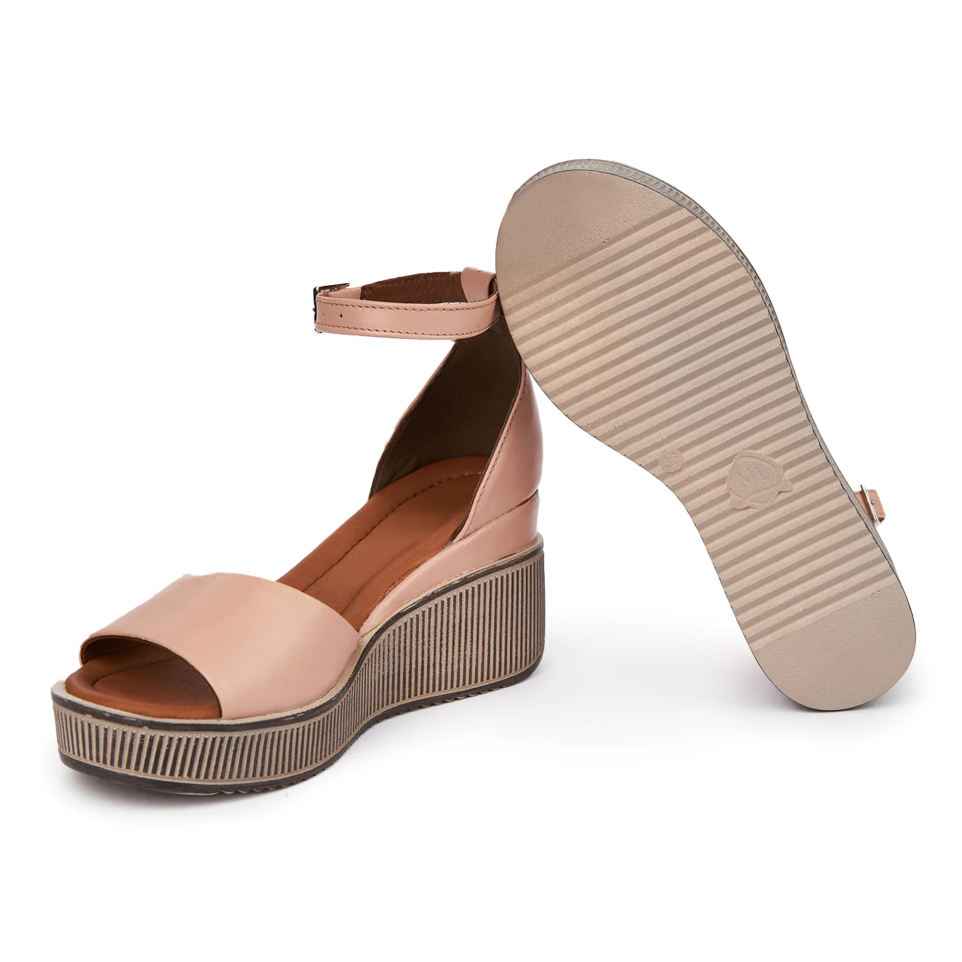 Sandale dama din piele bej cu platforma 2405 - Image 3