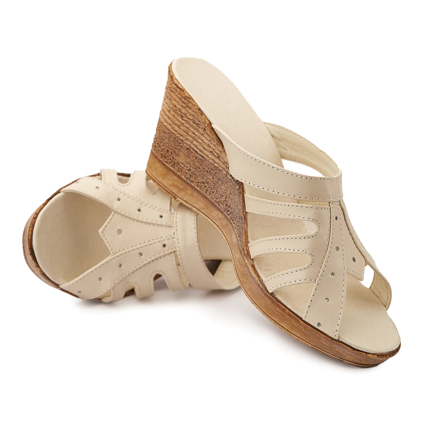 Sandale dama din piele crem cu platforma 2066 - Image 3