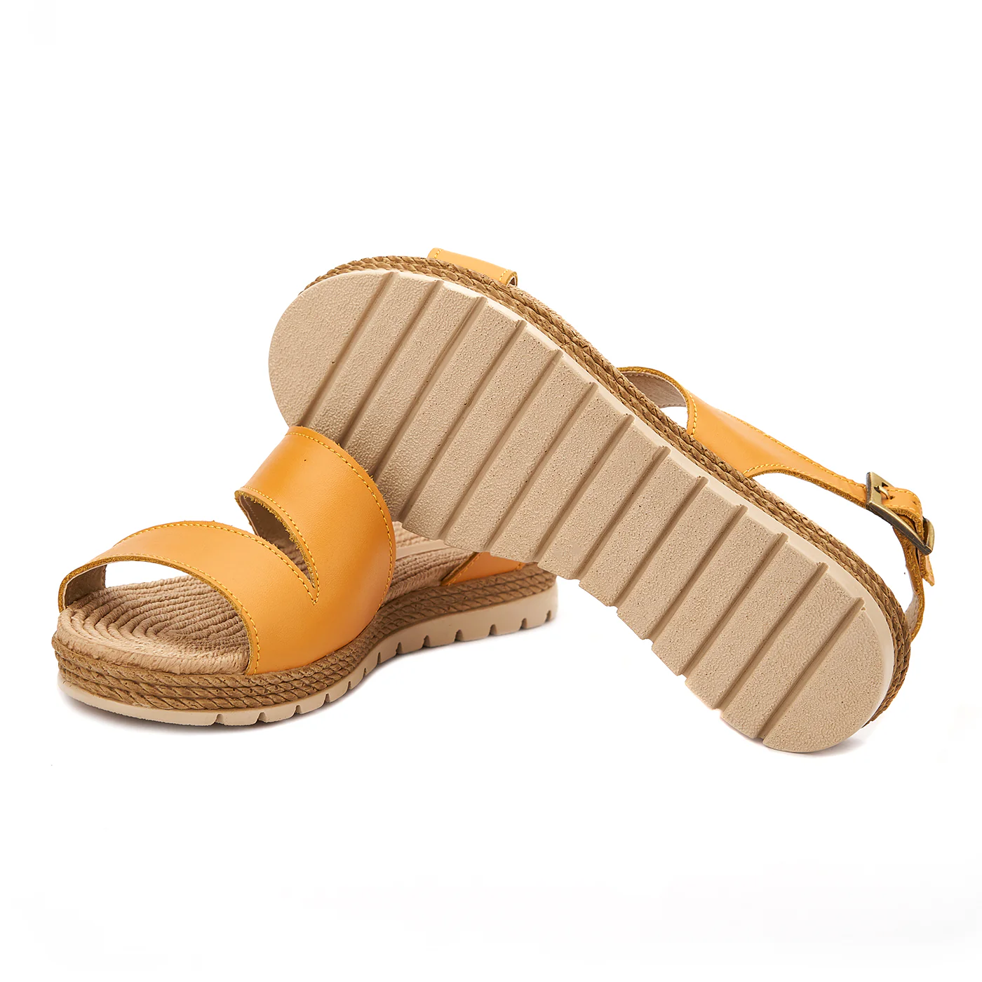 Sandale dama din piele galbena fara toc 2124 - Image 3