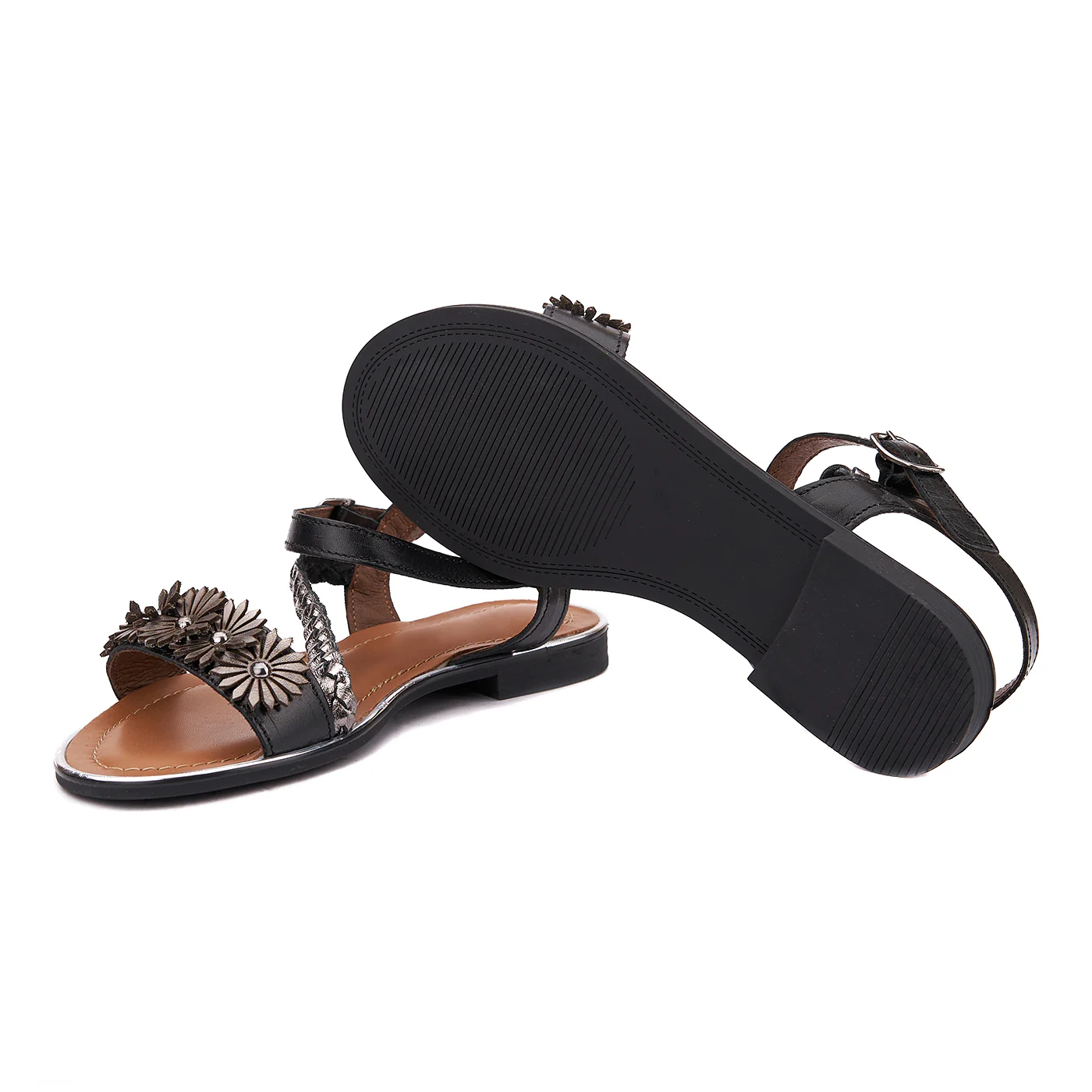 Sandale dama din piele neagra cu toc mic 2114 - Image 3