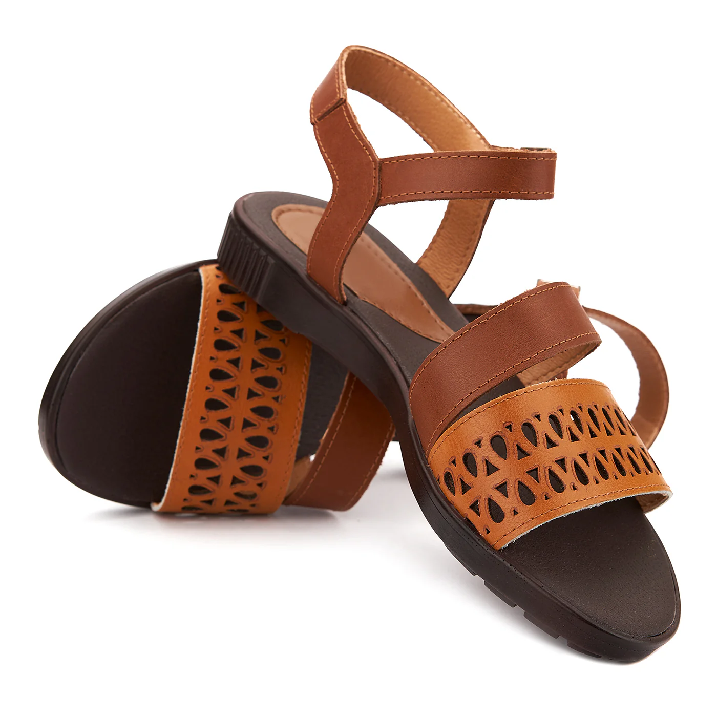 Sandale dama din piele maro fara toc 2121 - Image 3