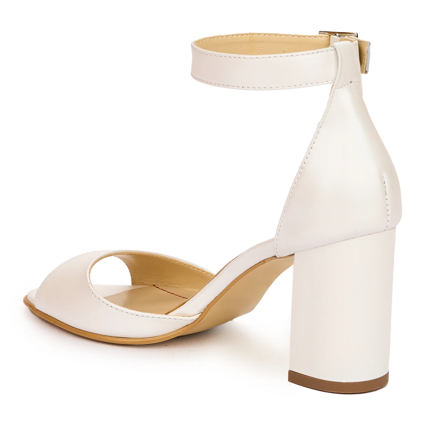 Sandale dama din piele naturala alb sidef cu toc gros 8 cm 13778 - Image 2