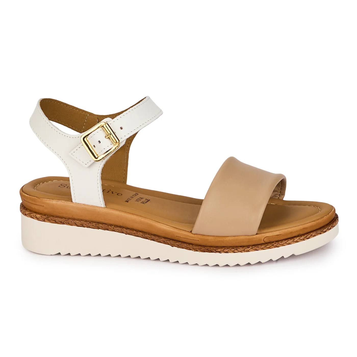 Sandale dama din piele naturala alba-bej cu platforma 4.5 cm 18348