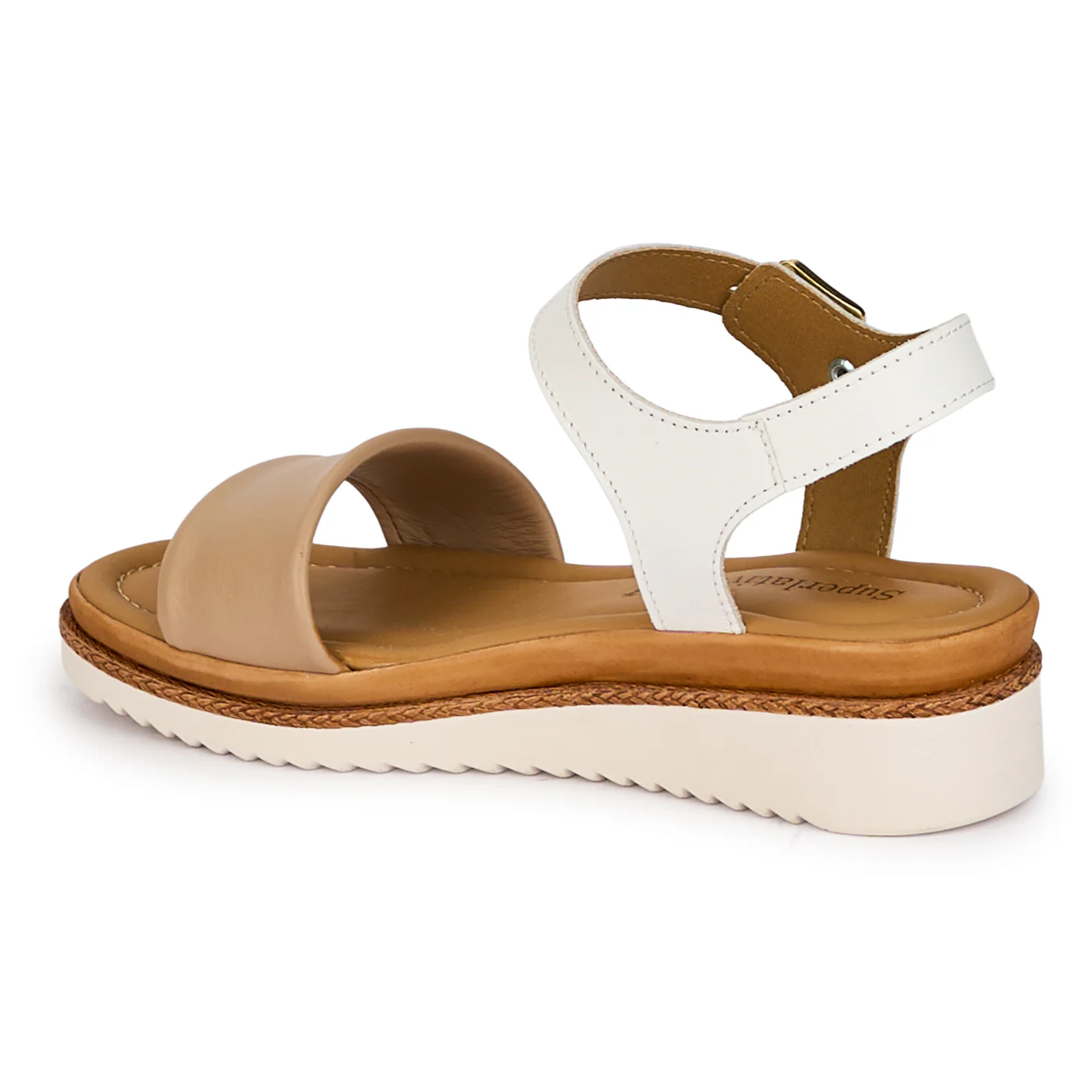 Sandale dama din piele naturala alba-bej cu platforma 4.5 cm 18348 - Image 2
