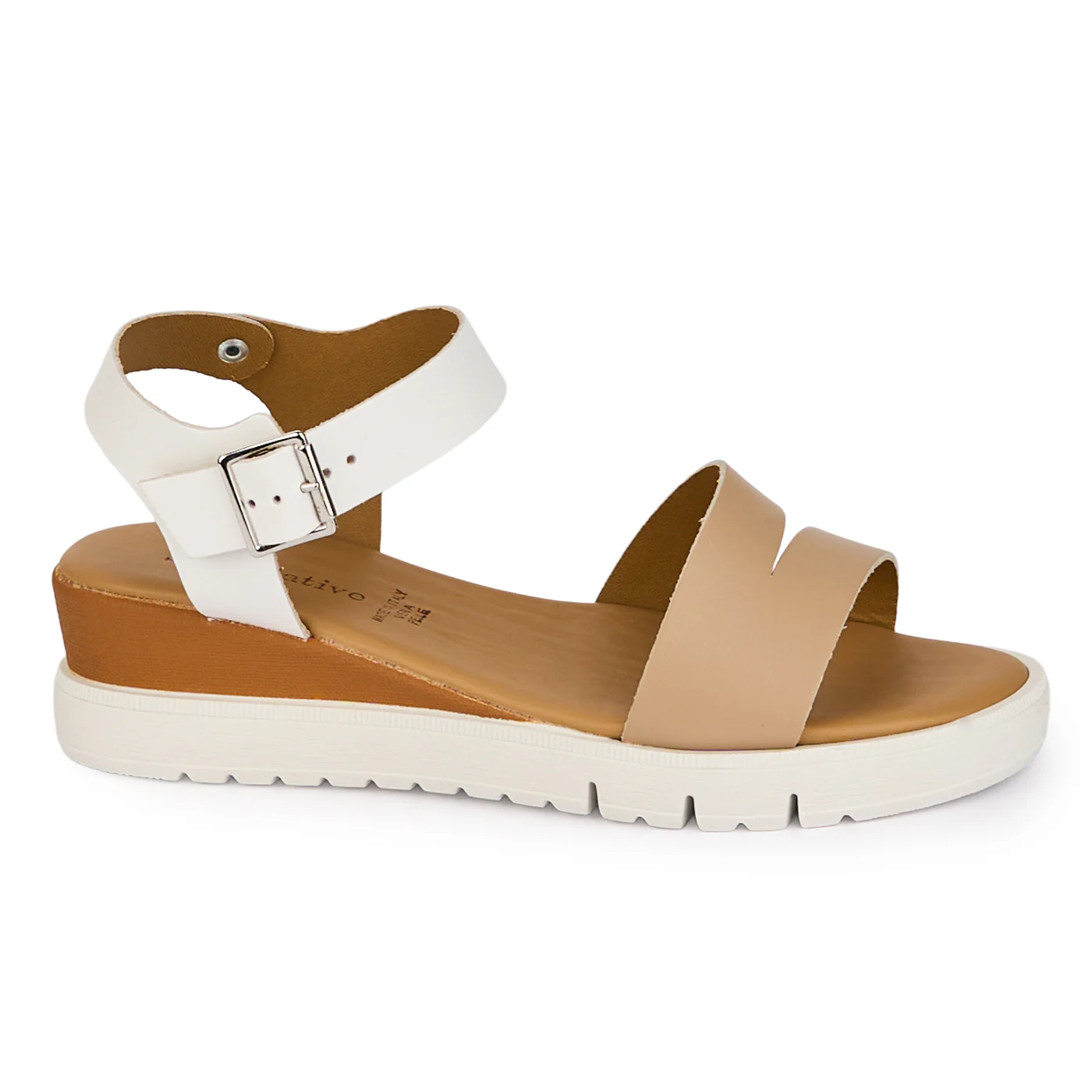Sandale dama din piele naturala alba-bej cu platforma 4 cm 18347