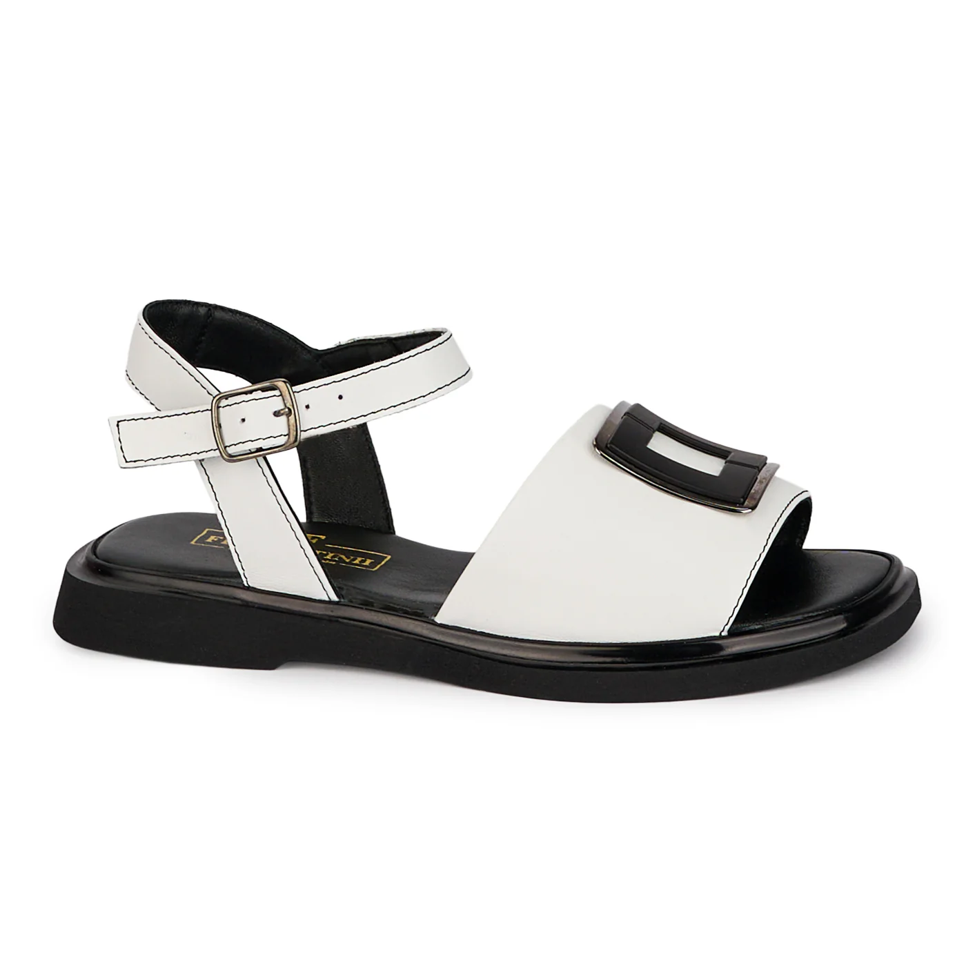 Sandale dama din piele naturala alba cu accesoriu 18401