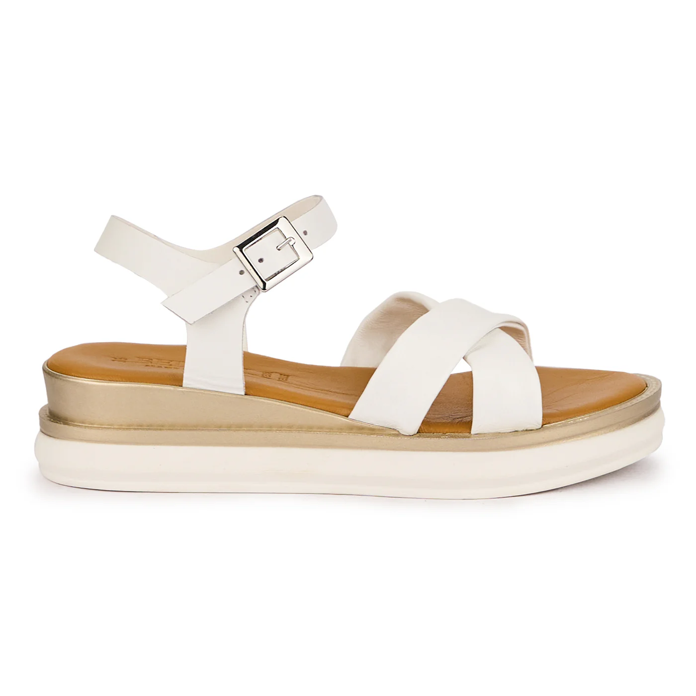 Sandale dama din piele naturala alba cu platforma 16382