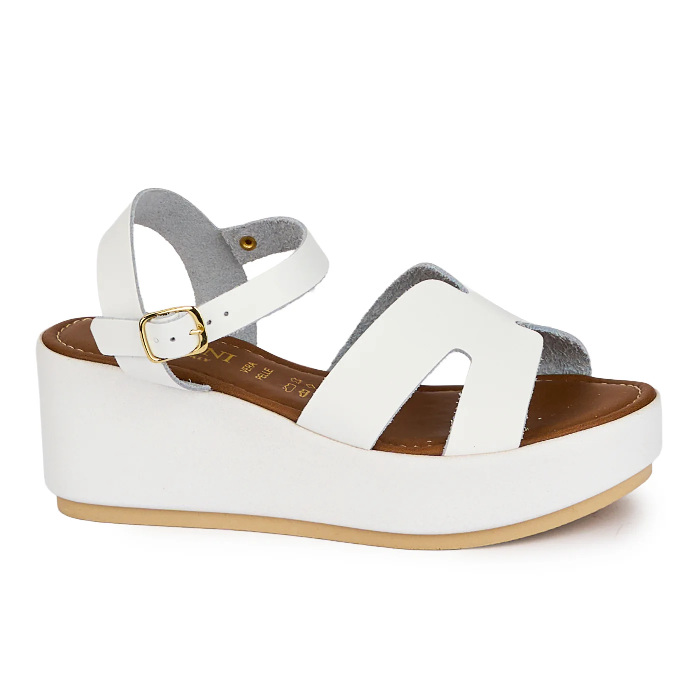 Sandale dama din piele naturala alba cu platforma 6.5 cm 18408