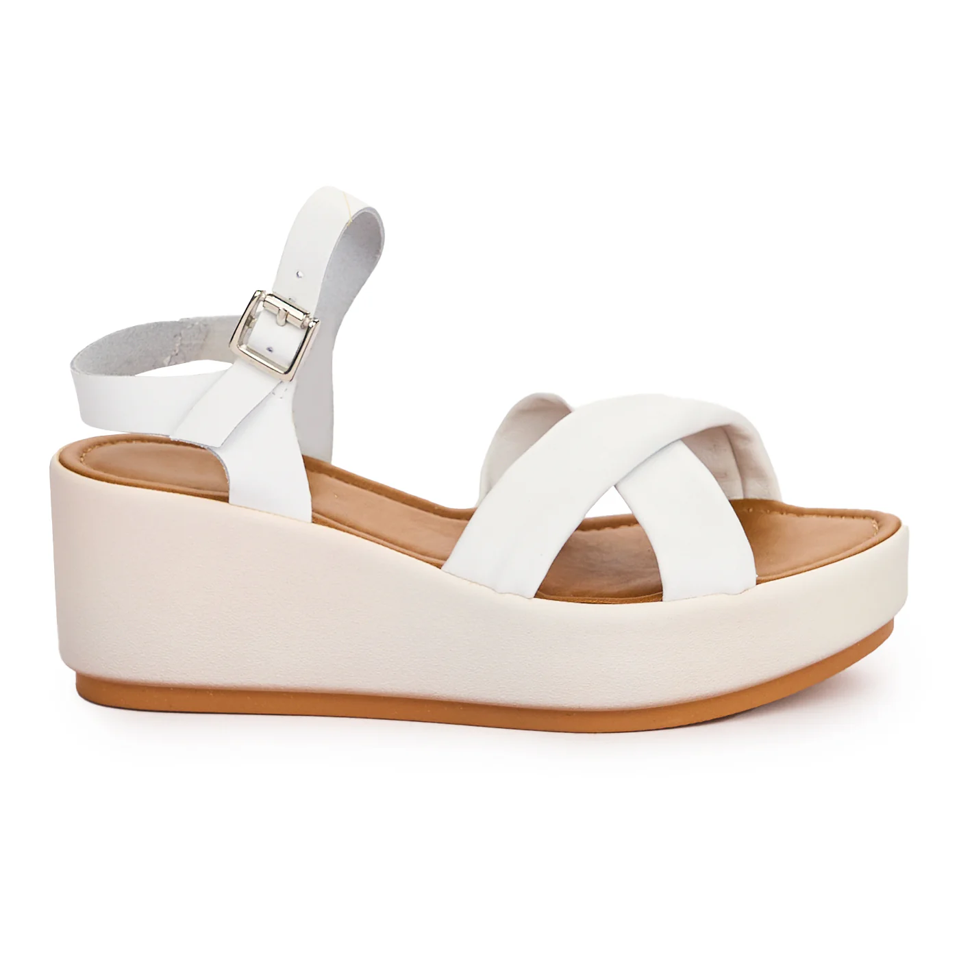 Sandale dama din piele naturala alba cu talpa inalta 13739 - Image 5