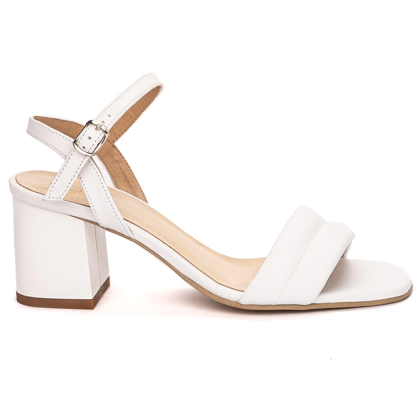 Sandale dama din piele naturala alba cu toc gros 13617