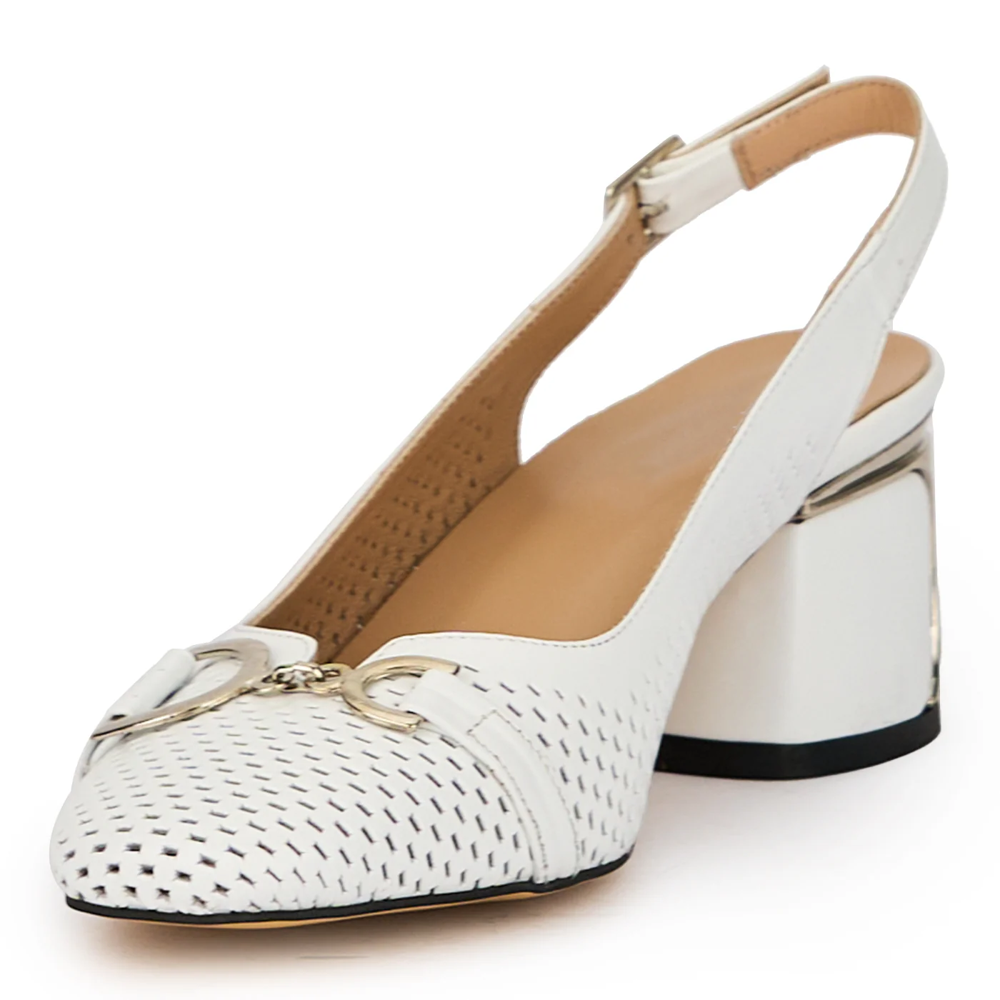 Sandale dama din piele naturala alba cu toc gros 5.5 cm 15679 - Image 3