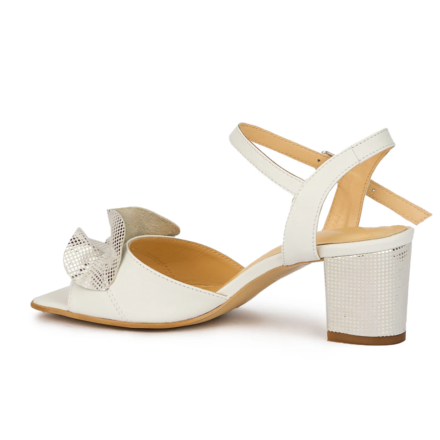Sandale dama din piele naturala alba cu toc gros 5.5 cm 16012 - Image 2