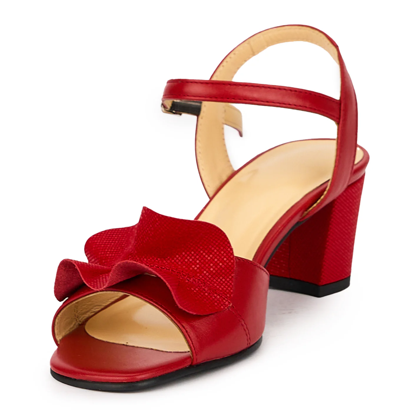 Sandale dama din piele naturala rosie cu toc gros 5.5 cm 16013 - Image 3