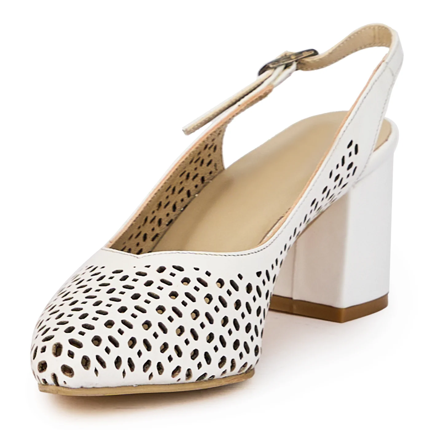 Sandale dama din piele naturala alba cu toc gros 6.5 cm 15893 - Image 3